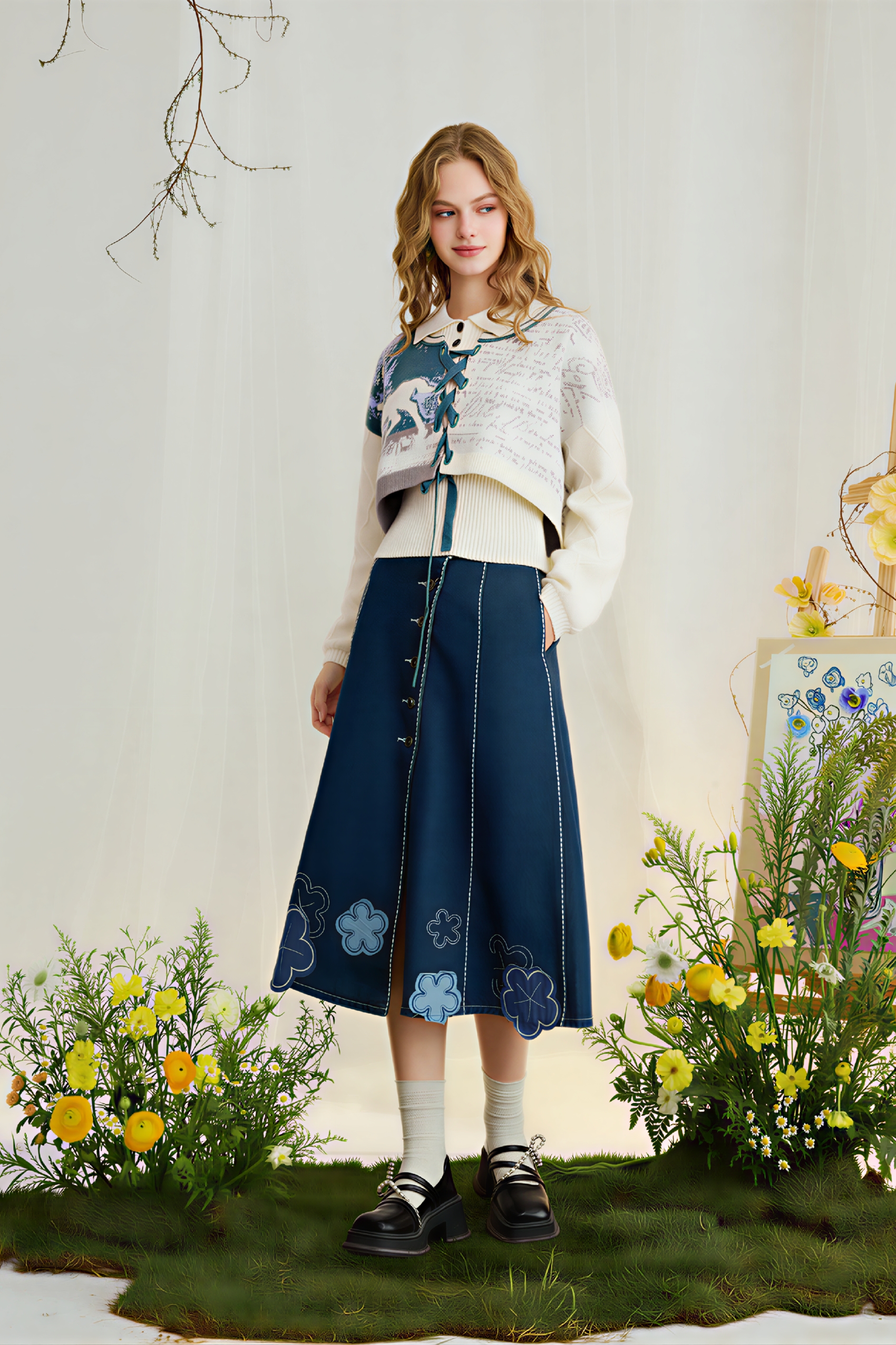 Van Gogh-Inspired Fitted Knit Two-Piece Set