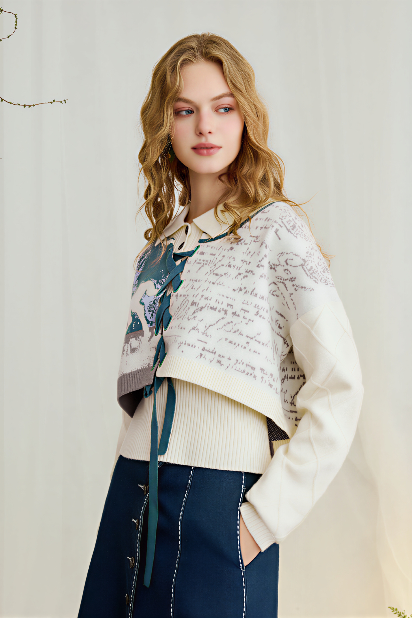 Van Gogh-Inspired Fitted Knit Two-Piece Set