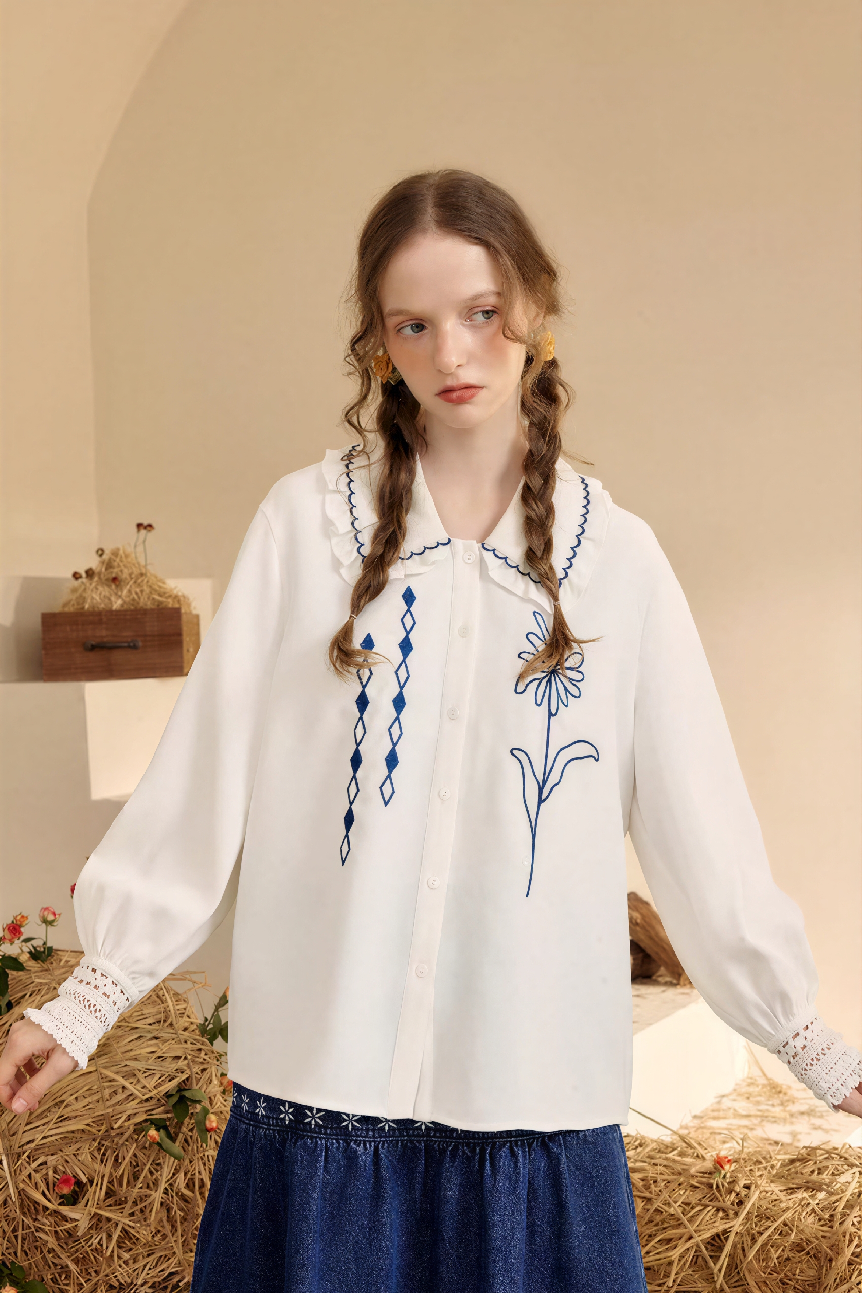 White Lapel Collar Shirt