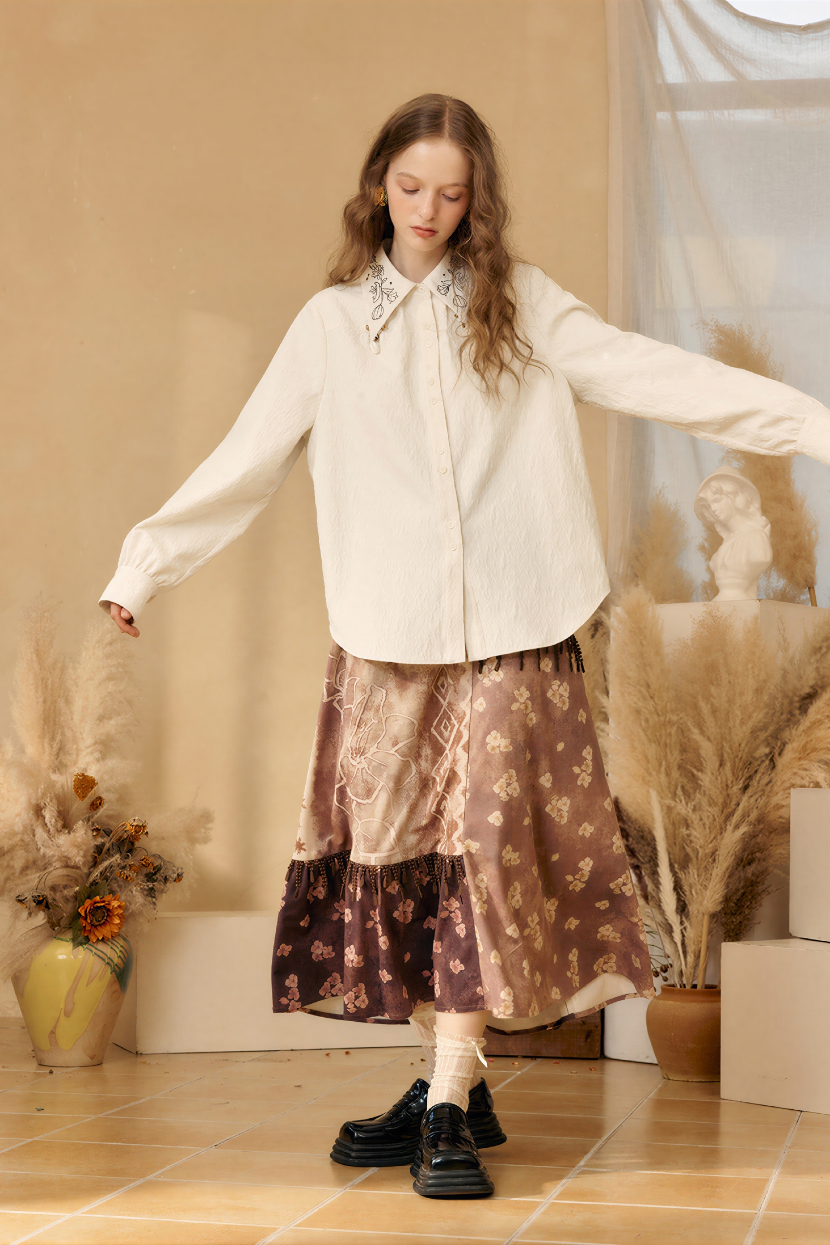 Long-sleeved French-style shirt