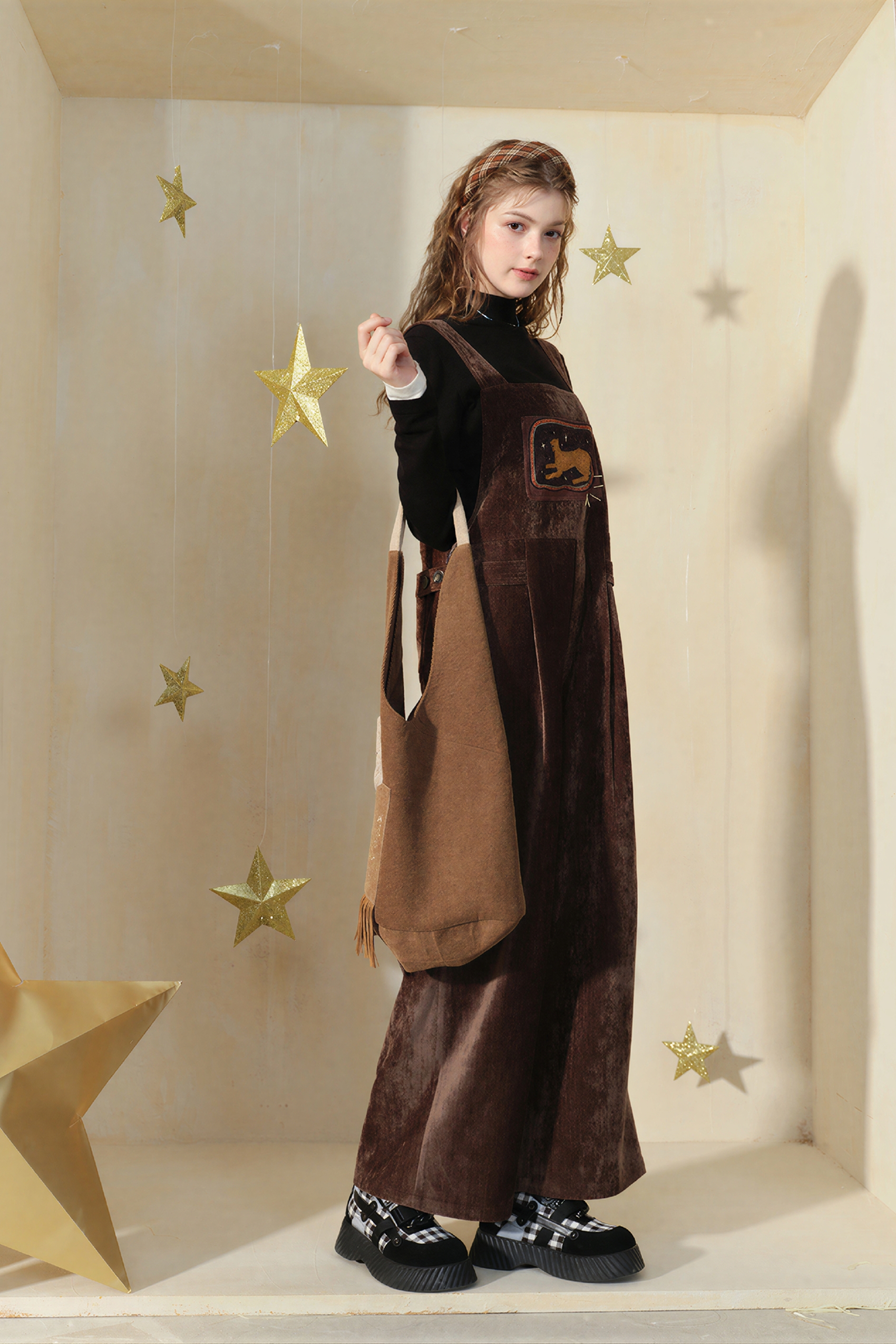 Loose-fitting straight-leg overalls/jumpsuit