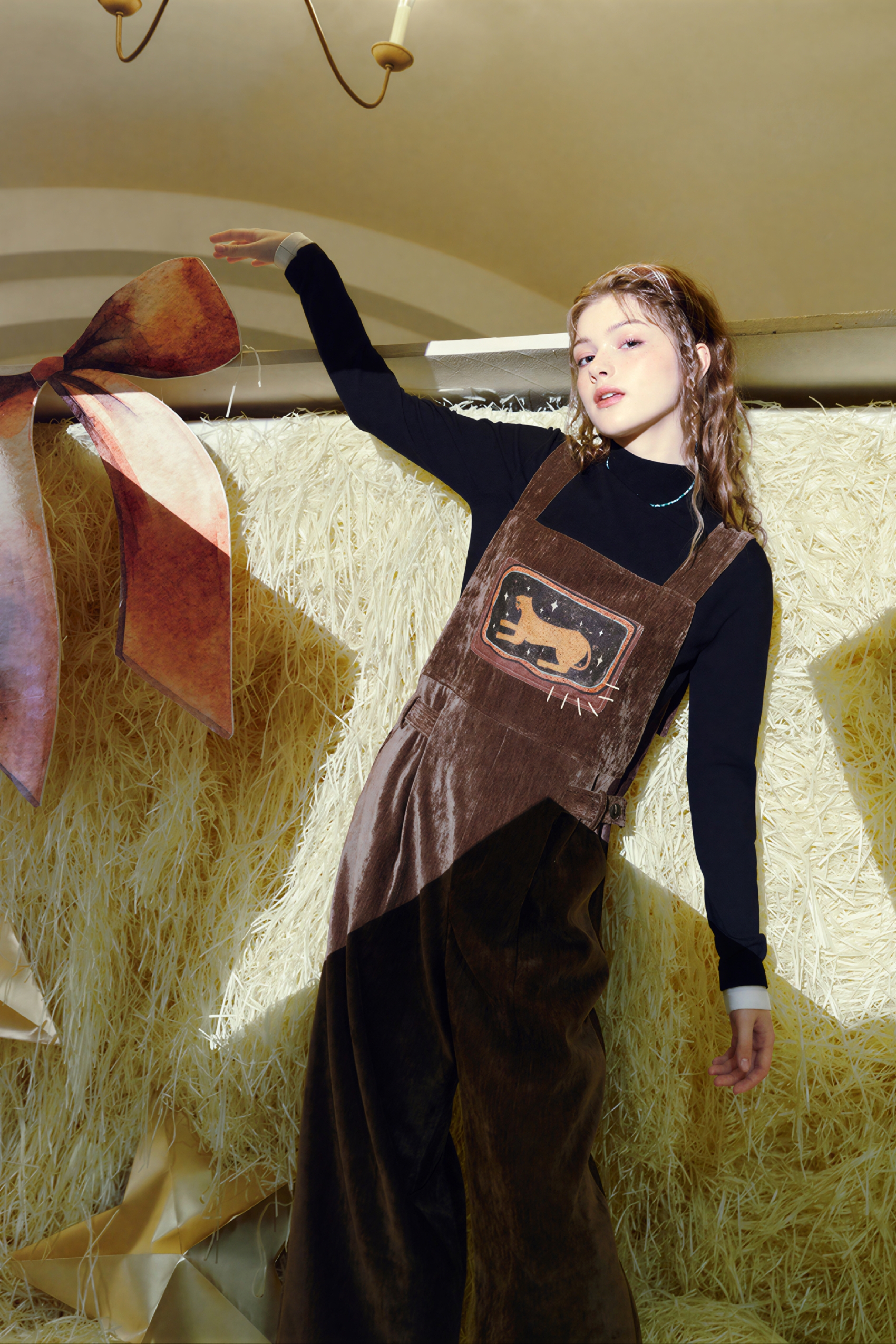 Loose-fitting straight-leg overalls/jumpsuit