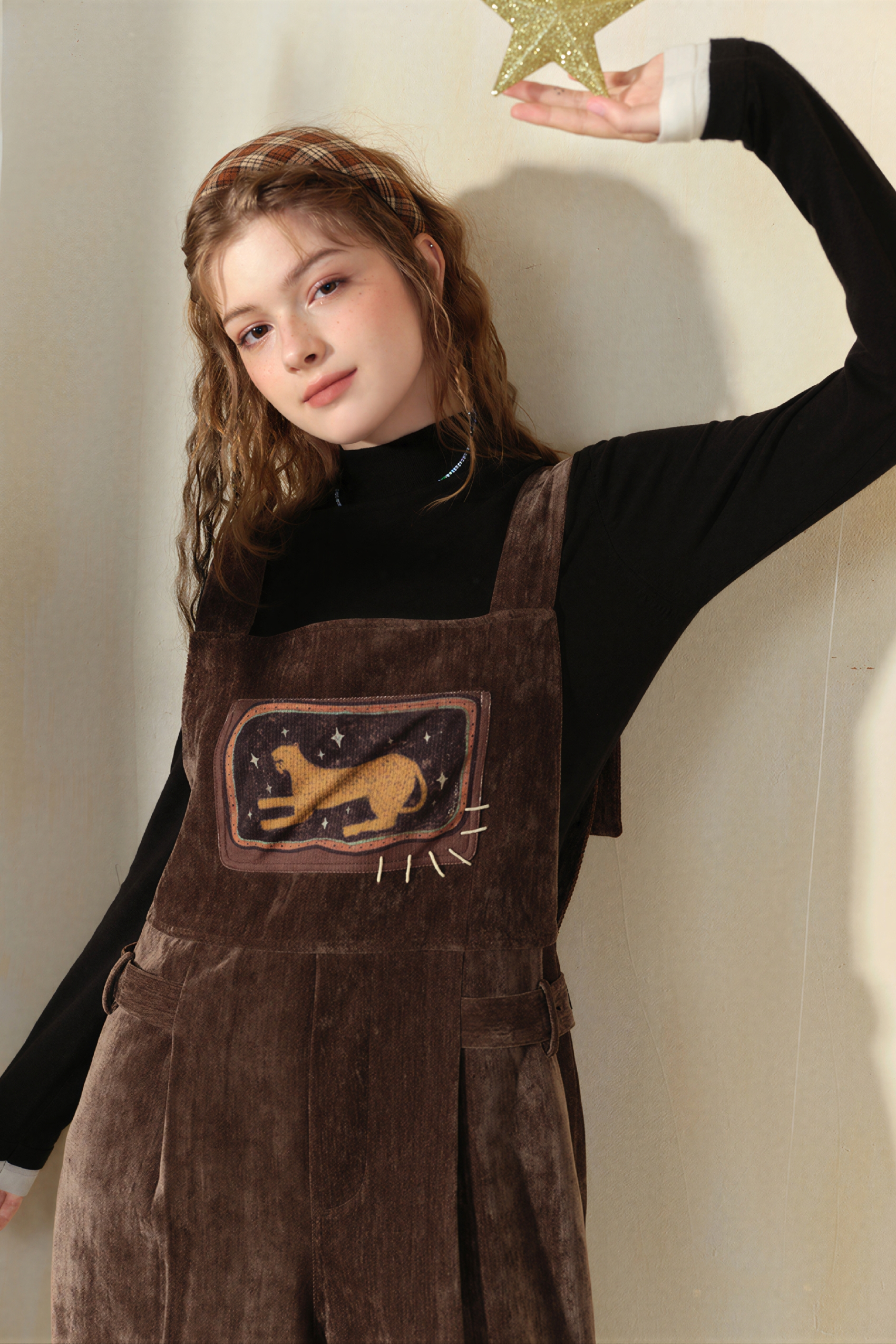 Loose-fitting straight-leg overalls/jumpsuit