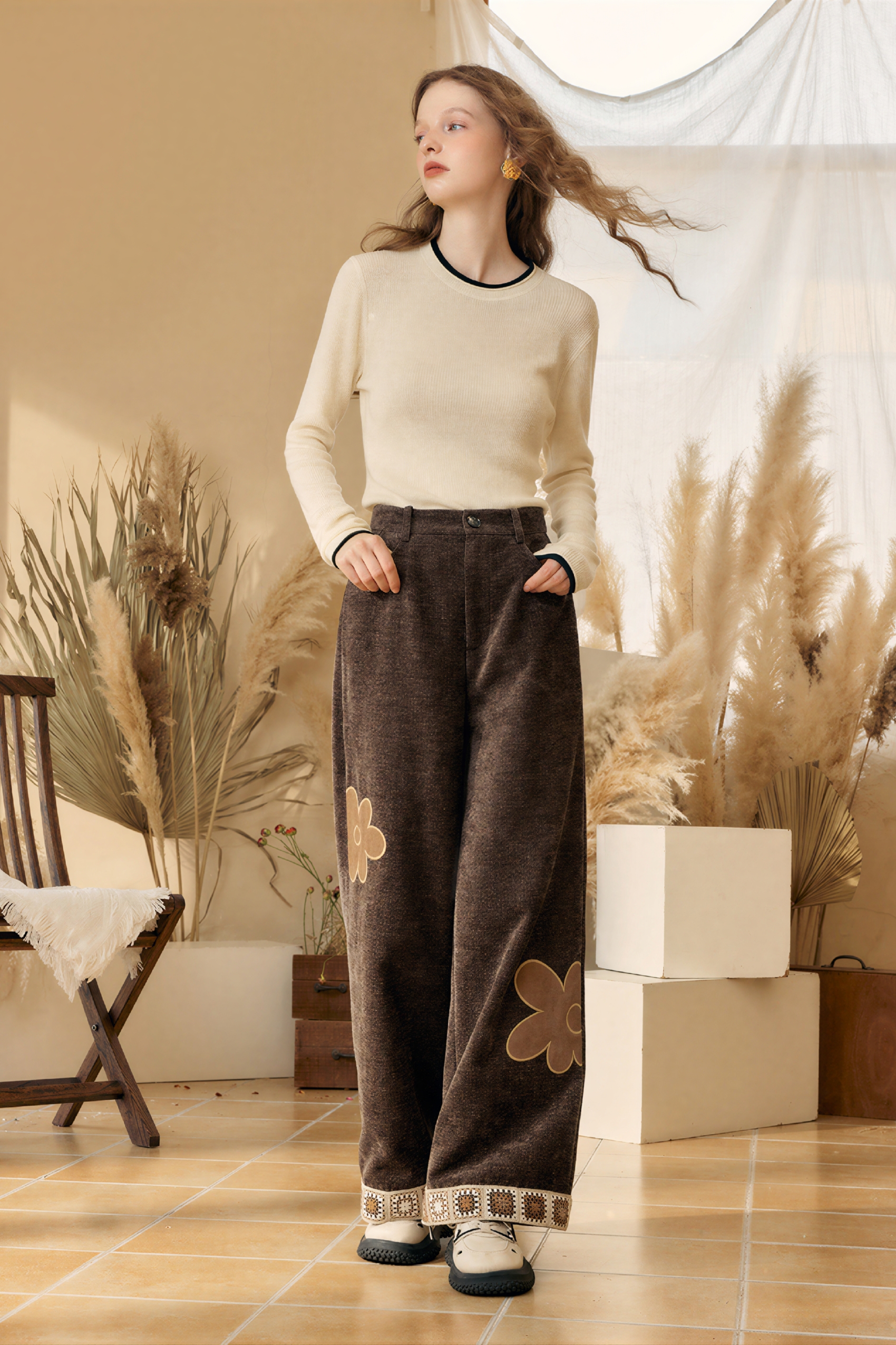 Crocheted Thick Straight Leg Casual Pants