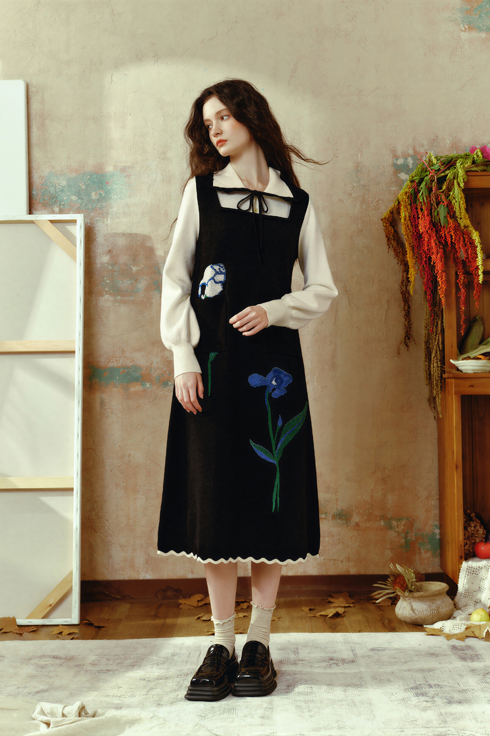 Van Gogh-Inspired Elegant Knit Sweater Dress