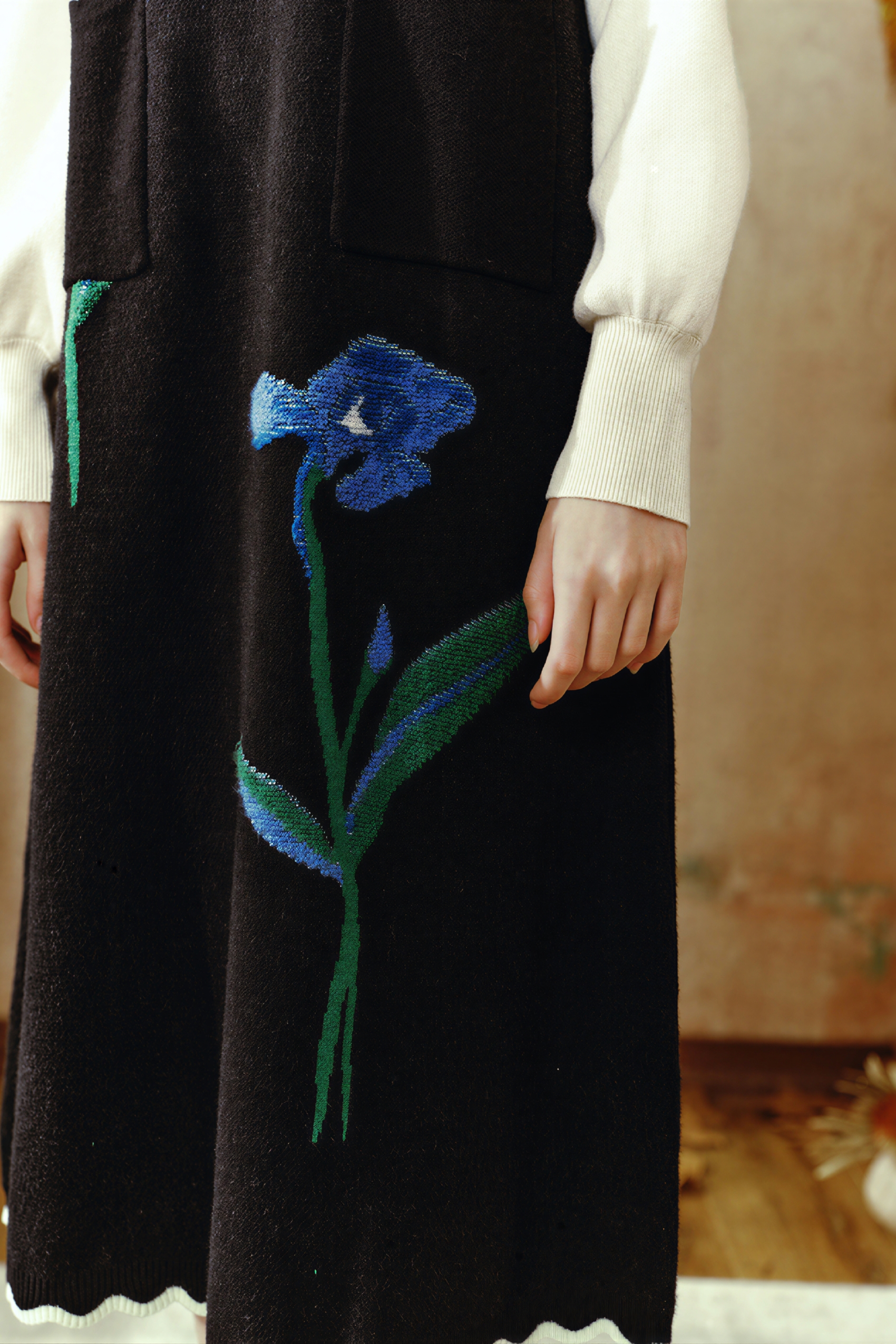 Van Gogh-Inspired Elegant Knit Sweater Dress