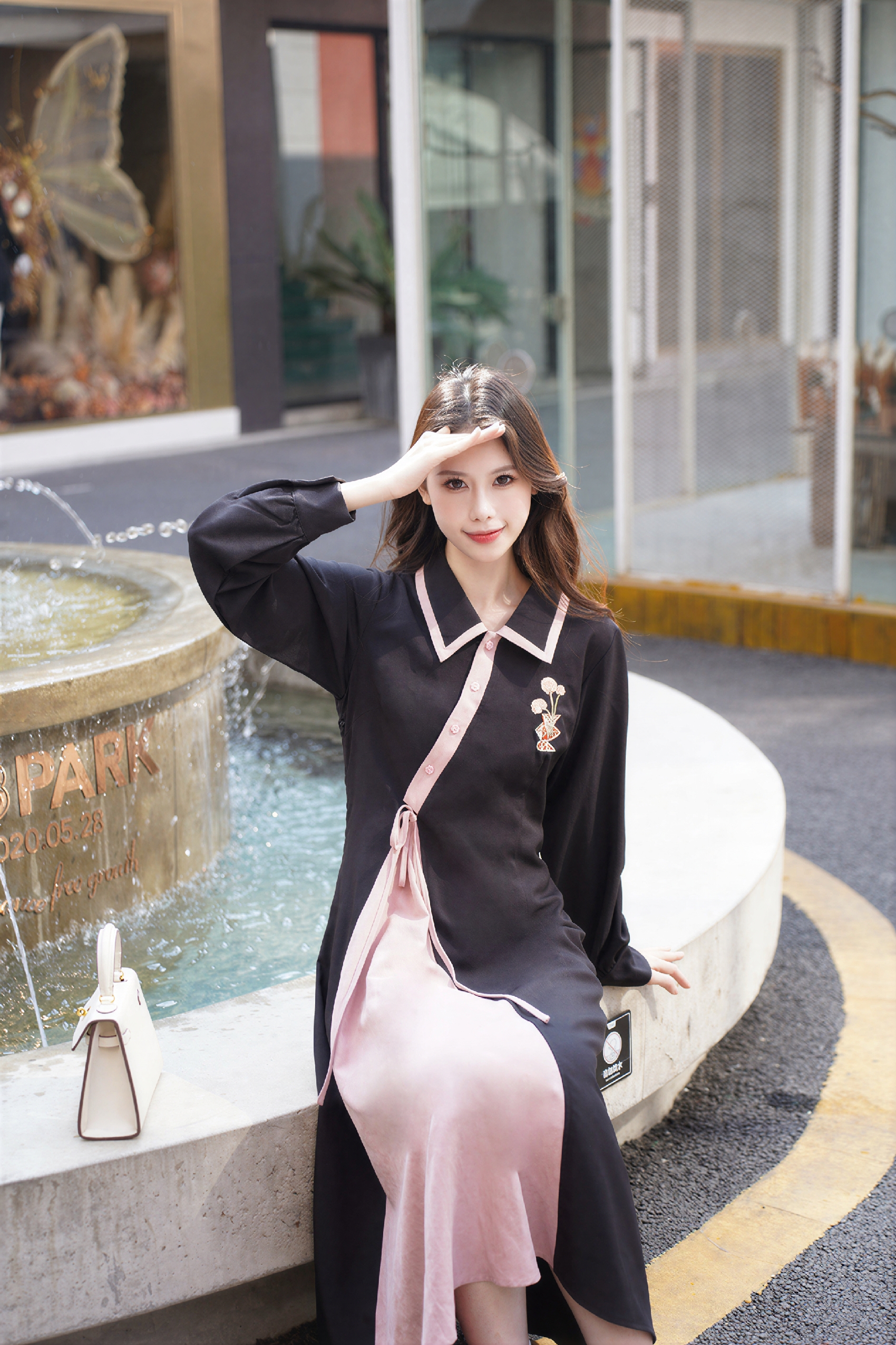 French-Style Black Long-Sleeve Dress