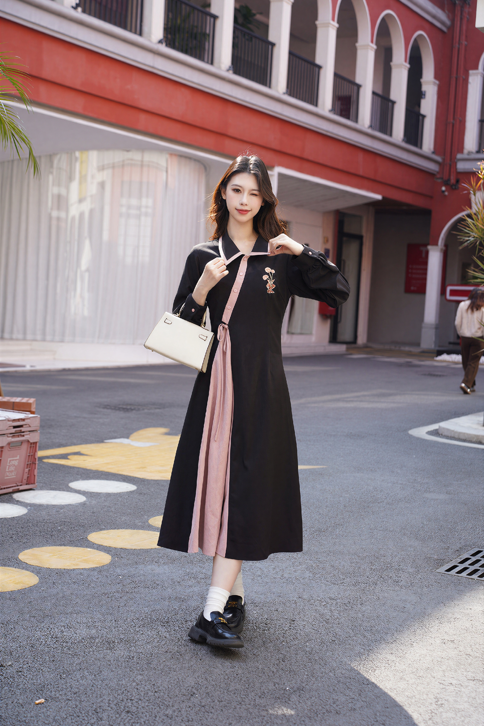 French-Style Black Long-Sleeve Dress