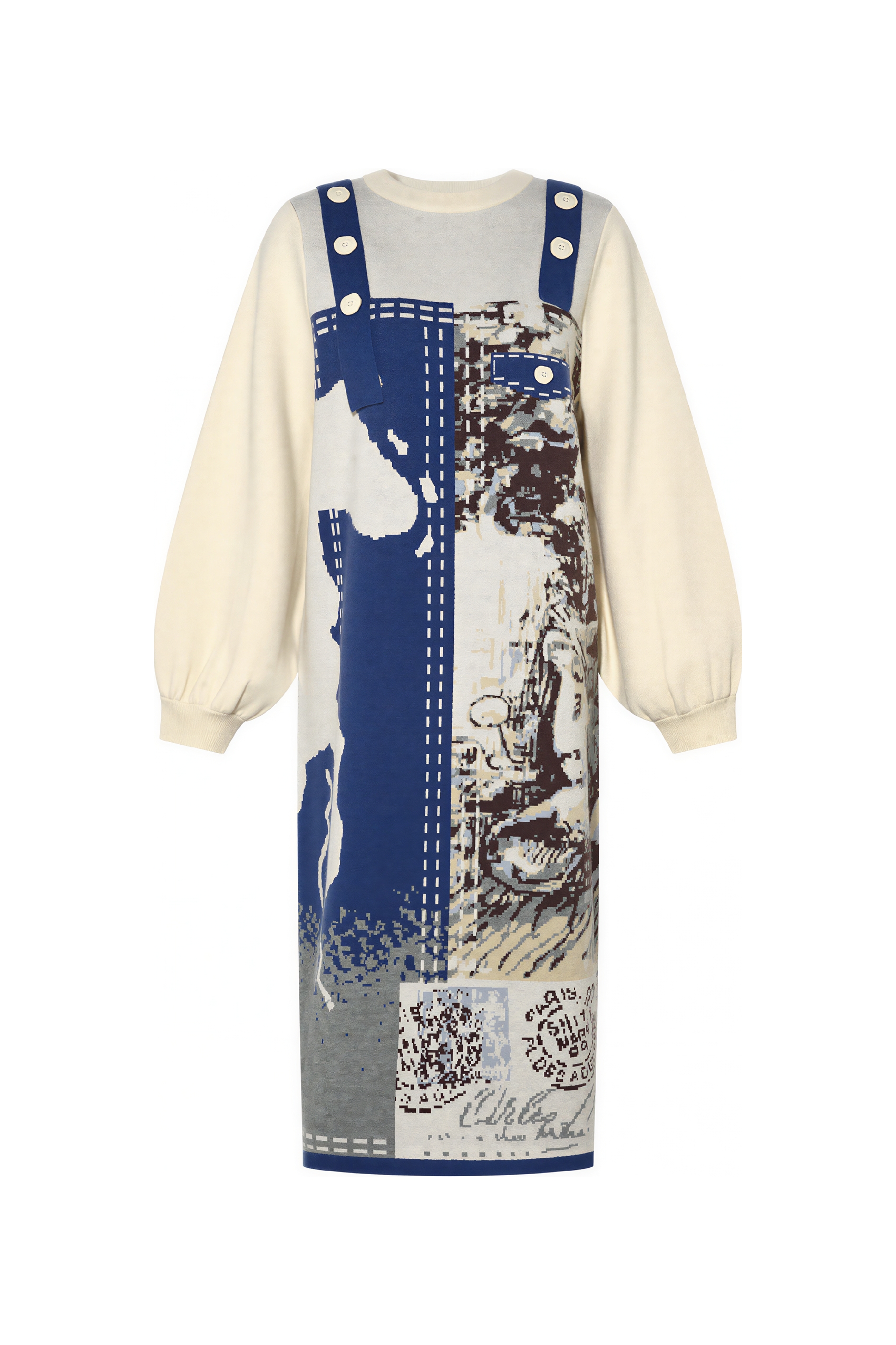 Van Gogh-Inspired Long Knit Sweater Dress-LYONSENS