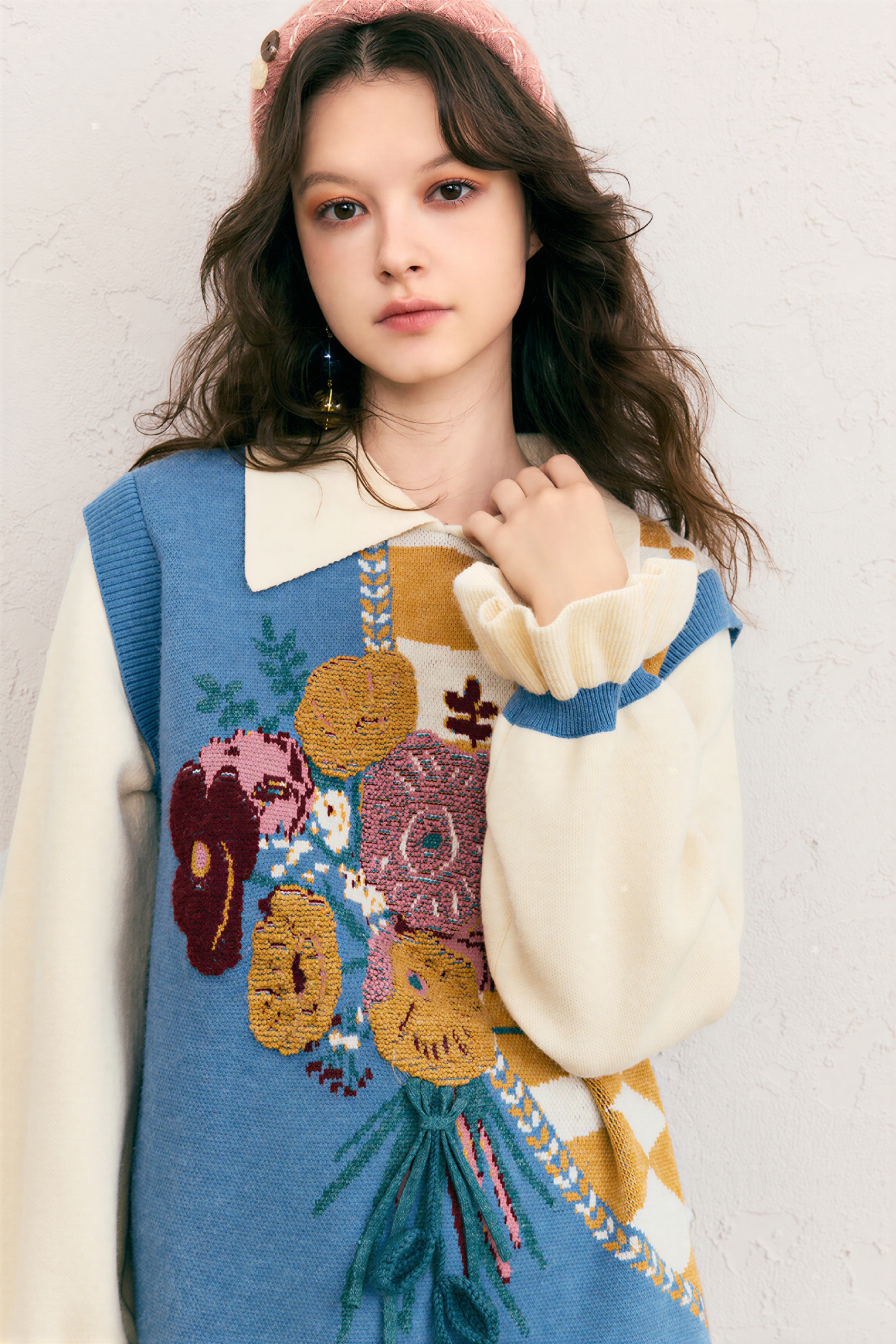 Blue knitted long sweater dress