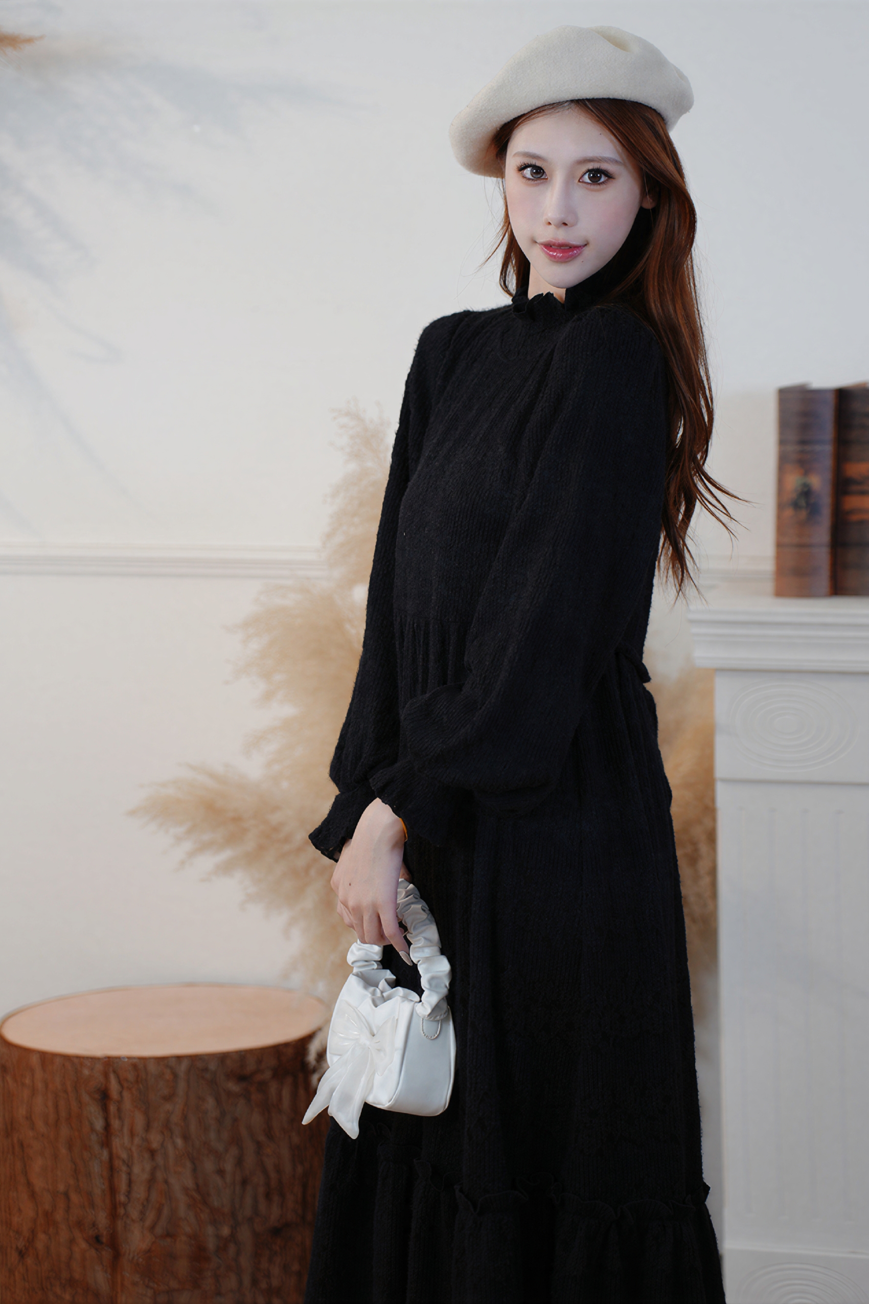 Black Velvet Lace Turtleneck Maxi Dress