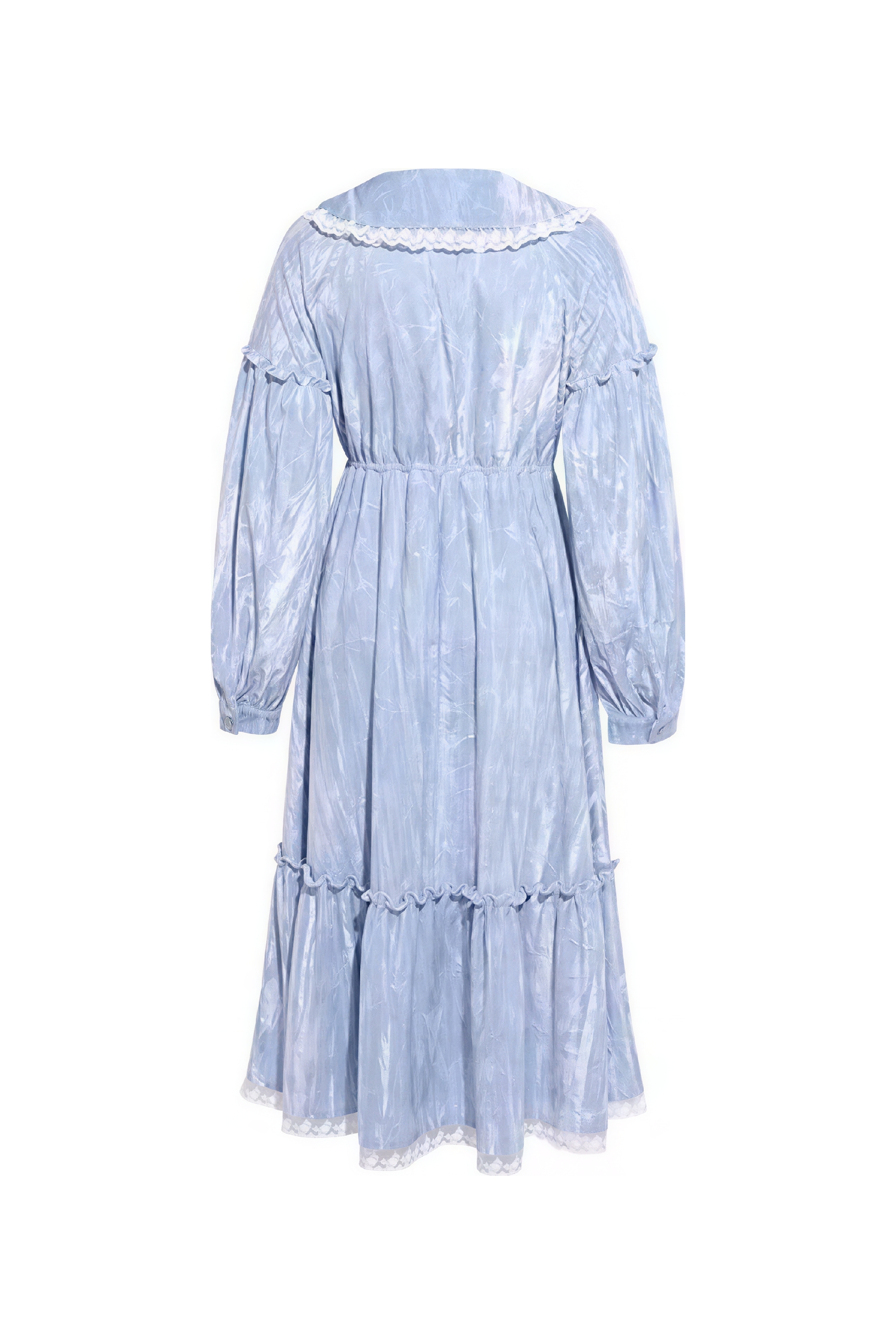 Printed Lace-Trim Oversized Collar Dress