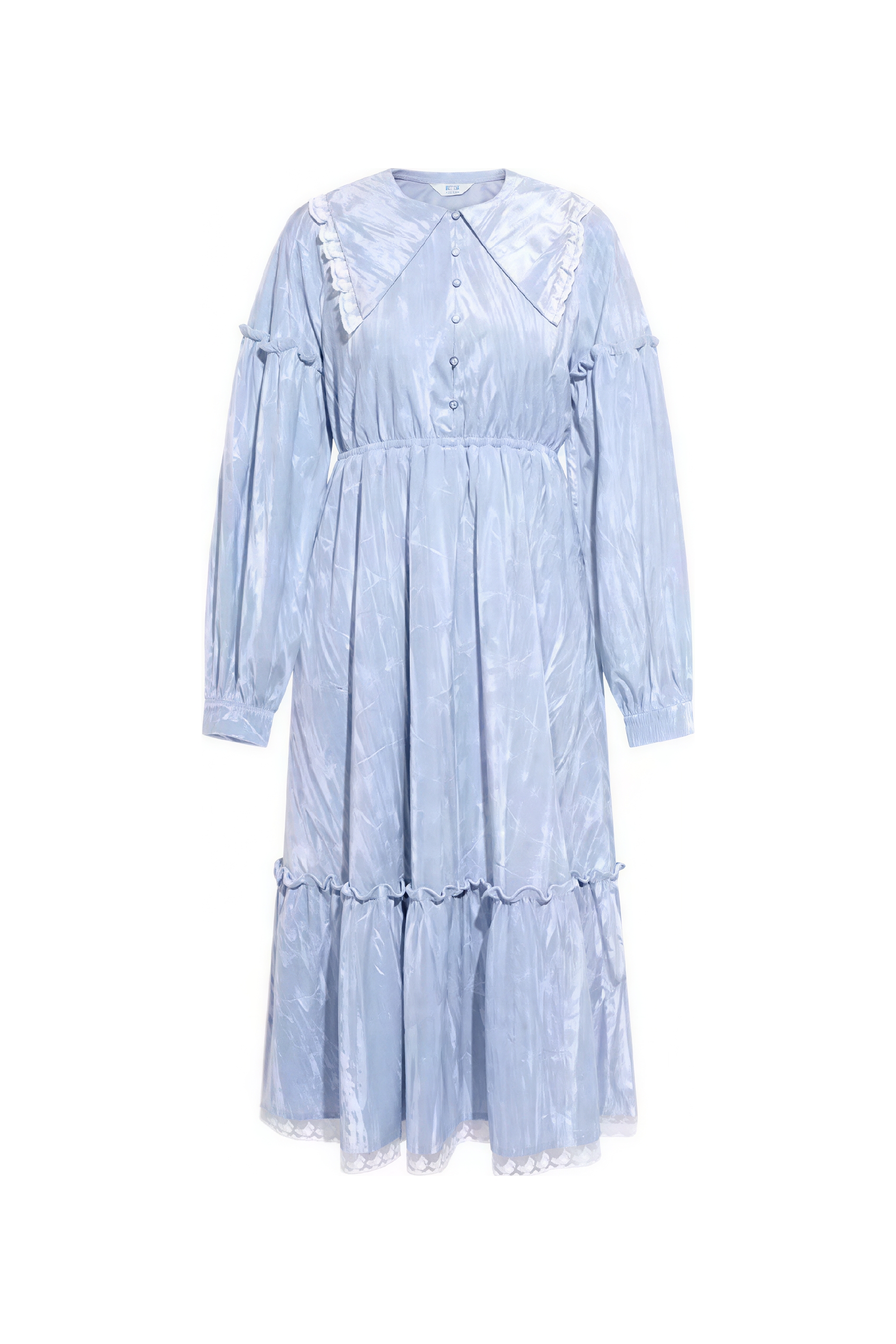 Printed Lace-Trim Oversized Collar Dress