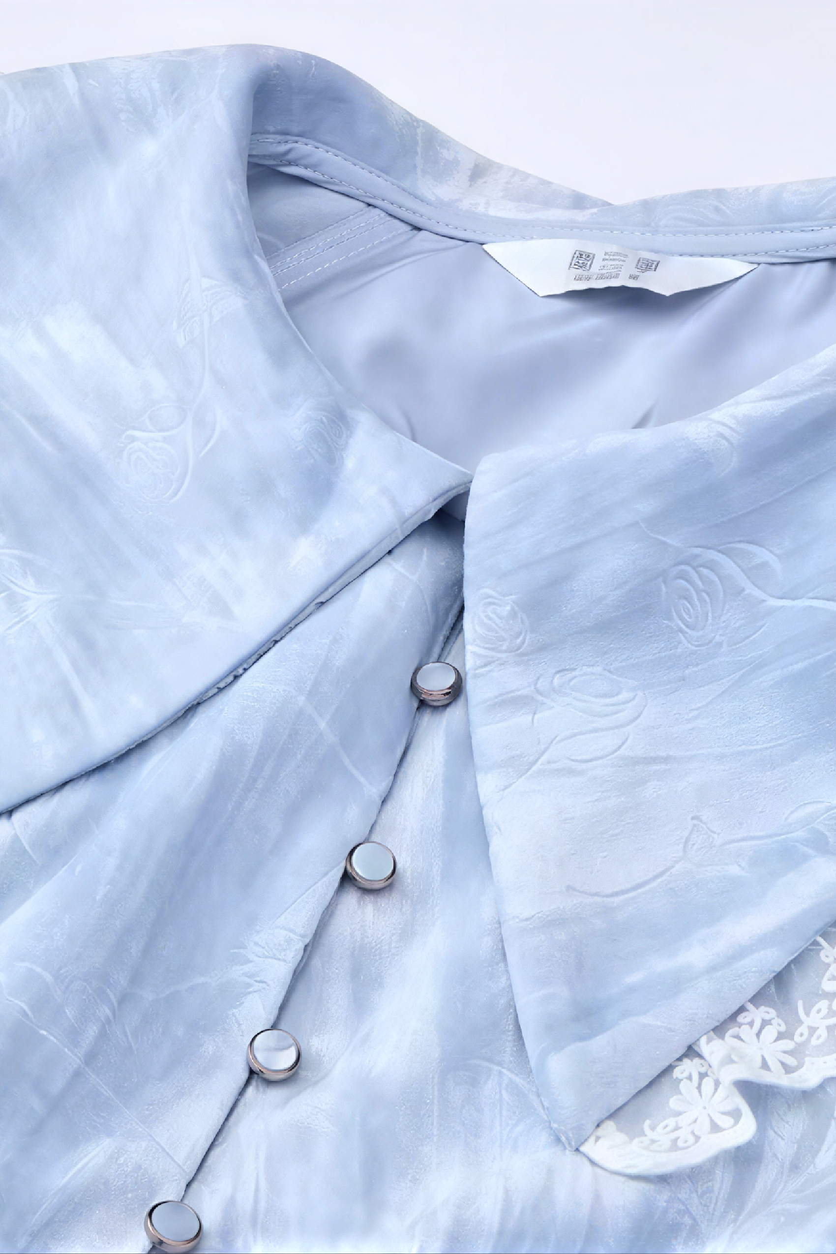 Printed Lace-Trim Oversized Collar Dress