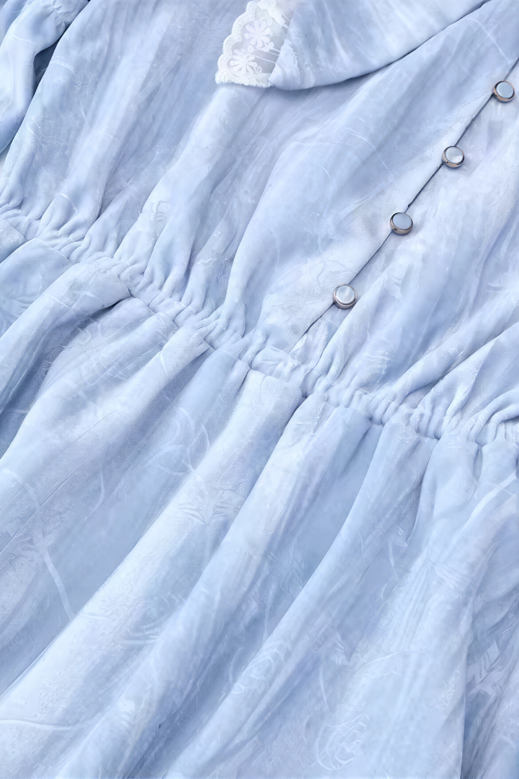 Printed Lace-Trim Oversized Collar Dress