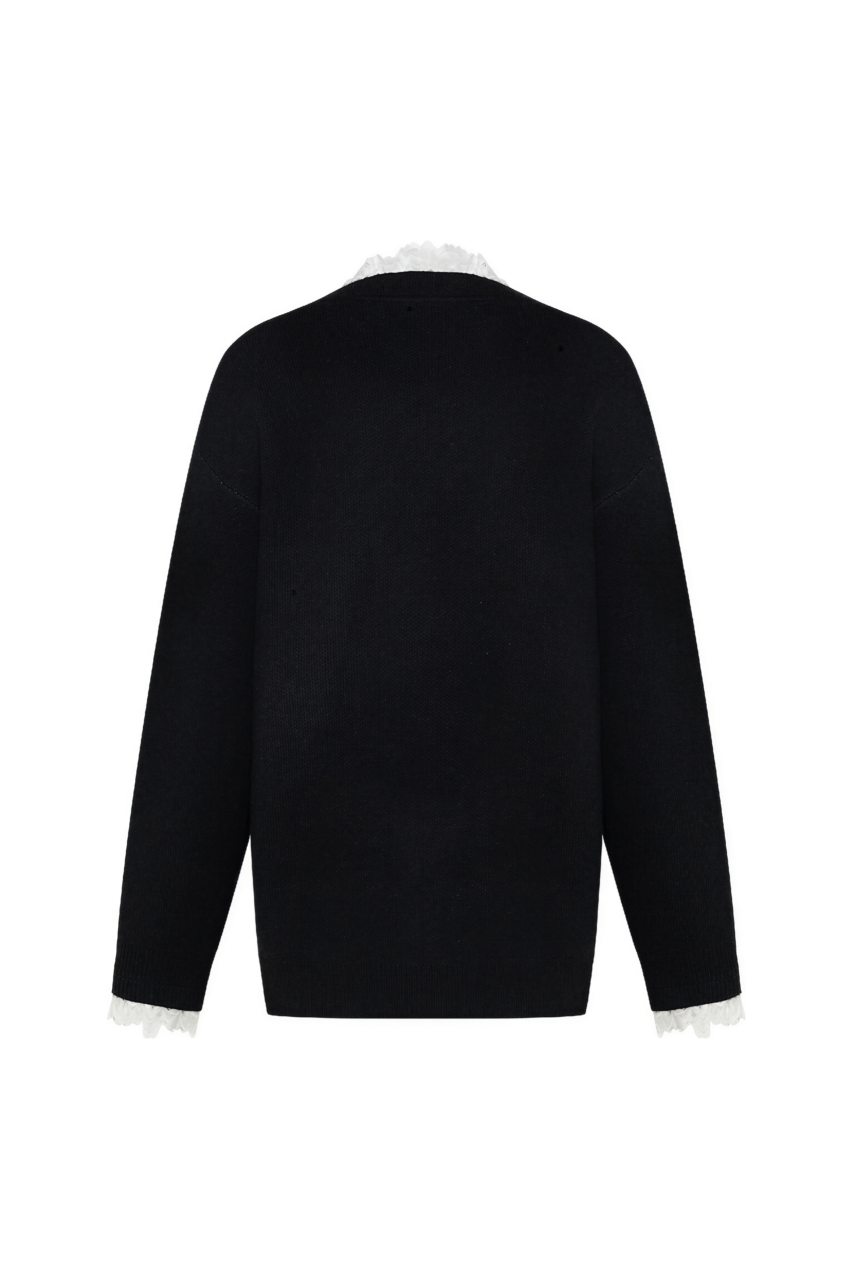 Black long-sleeved knitted pullover sweater