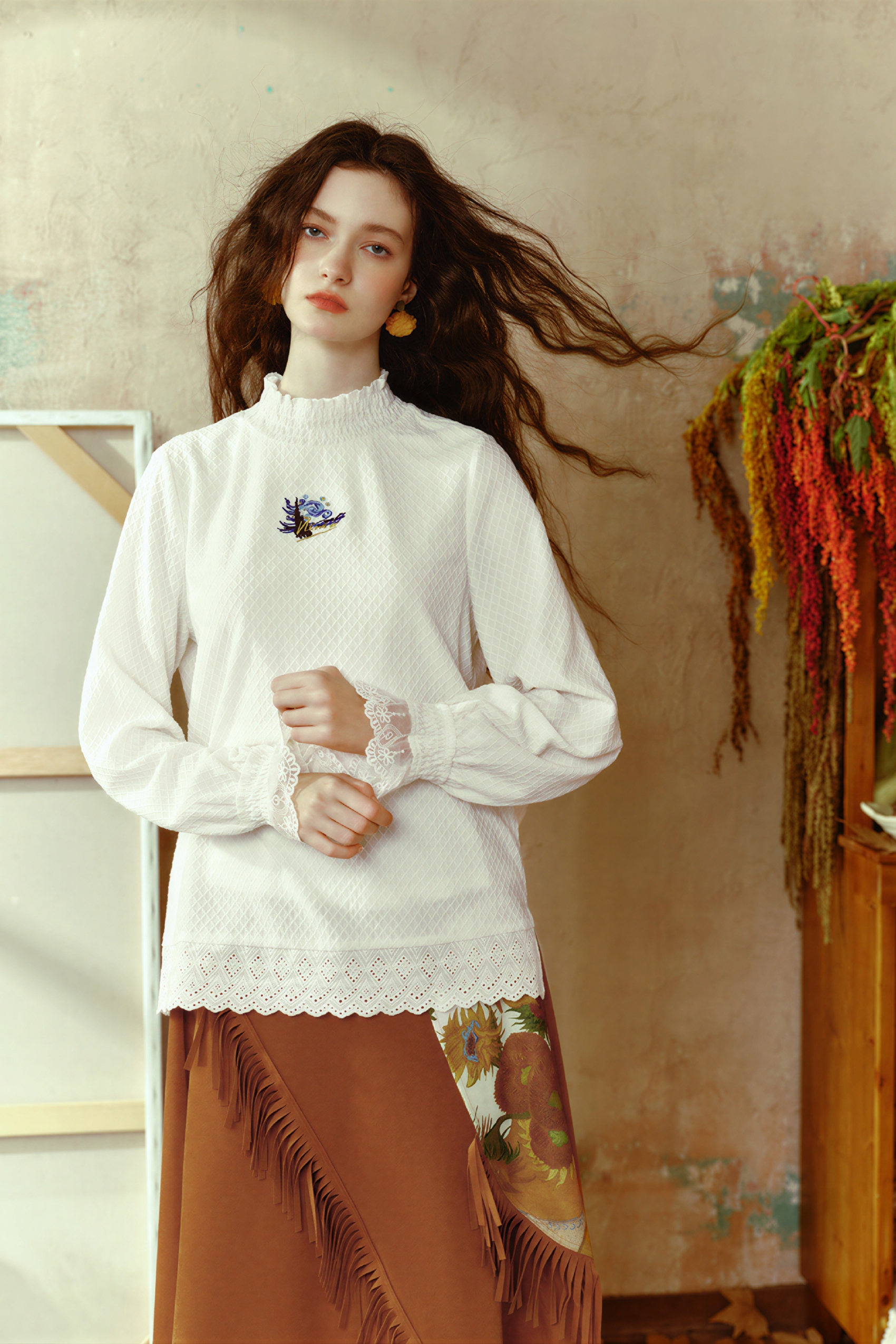 Van Gogh-Inspired Lace Knit Base Top