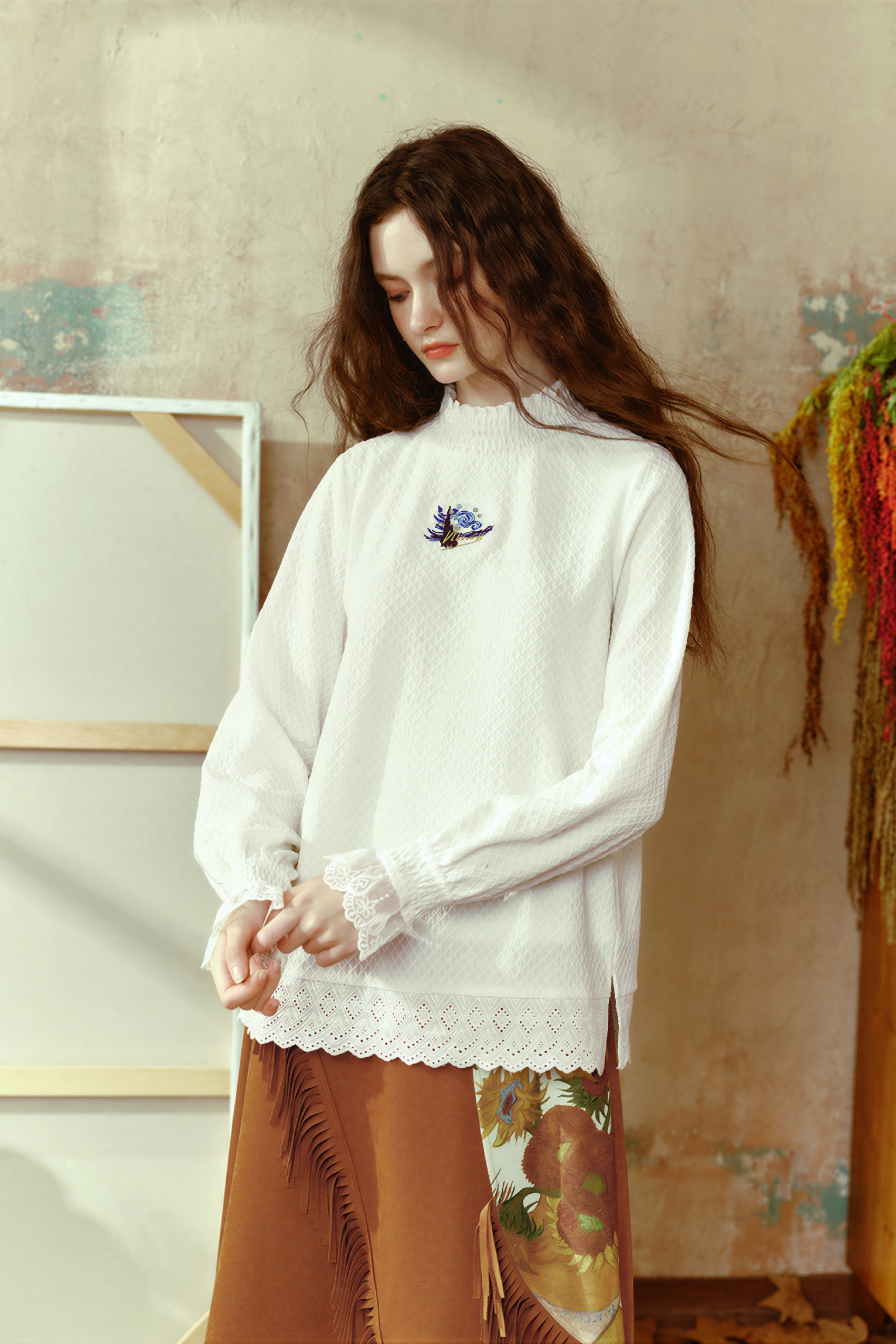 Van Gogh-Inspired Lace Knit Base Top