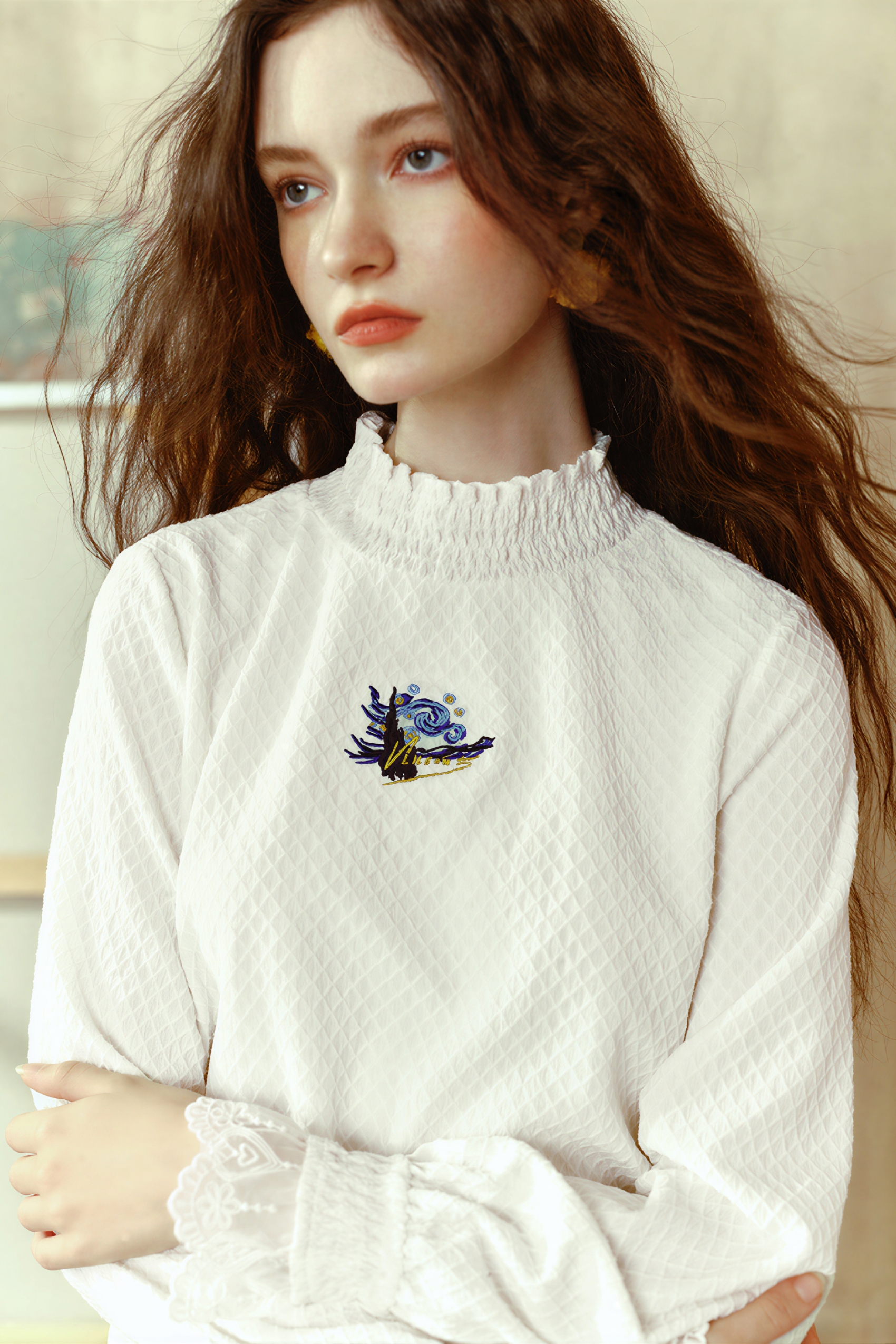 Van Gogh-Inspired Lace Knit Base Top