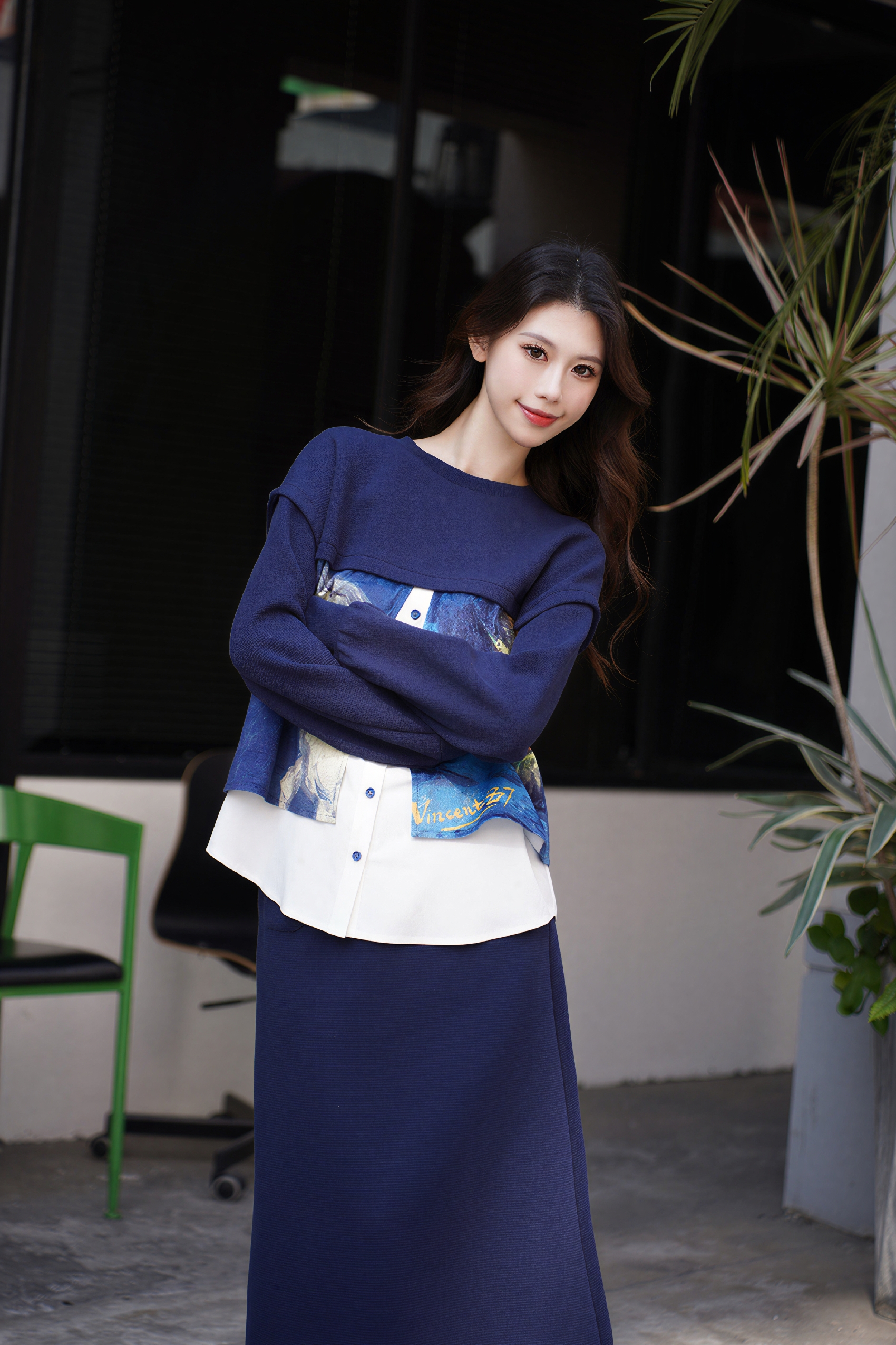 Van Gogh-Inspired Top & Skirt Casual Set