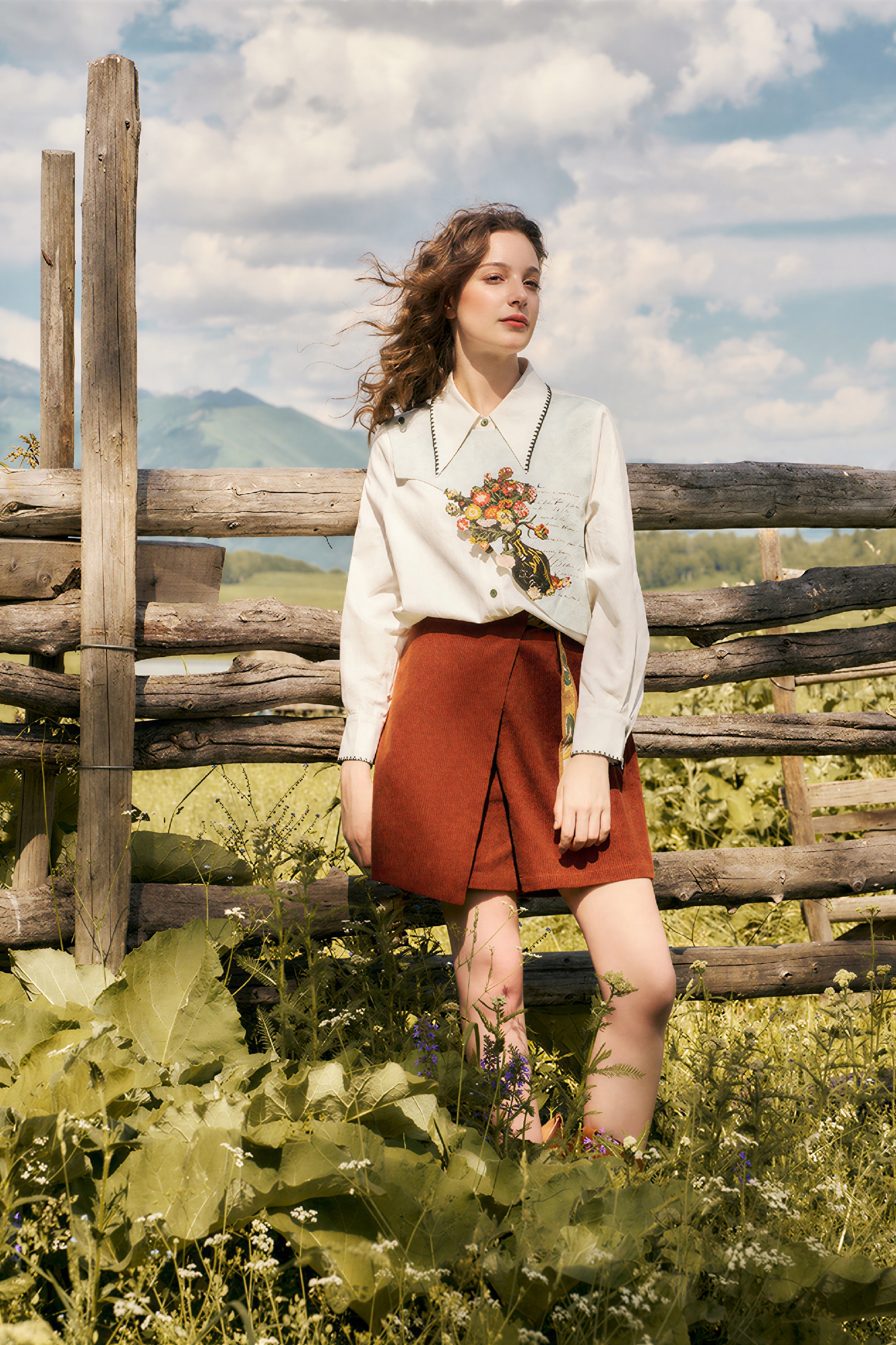 Van Gogh-Inspired Long-Sleeve Collar Shirt