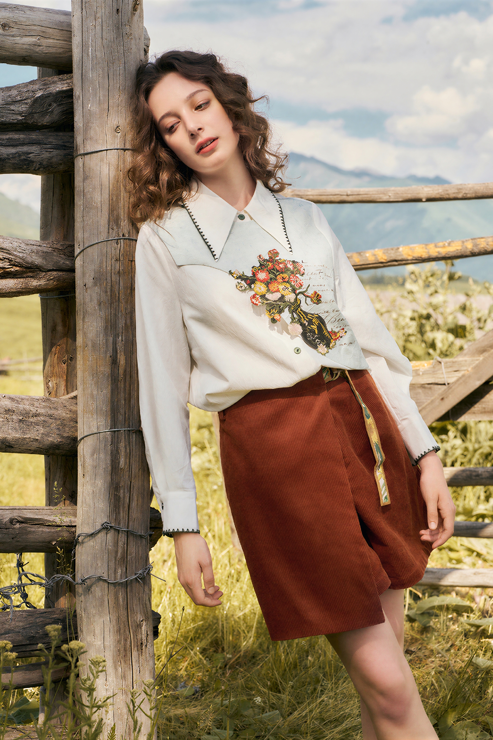Van Gogh-Inspired Long-Sleeve Collar Shirt