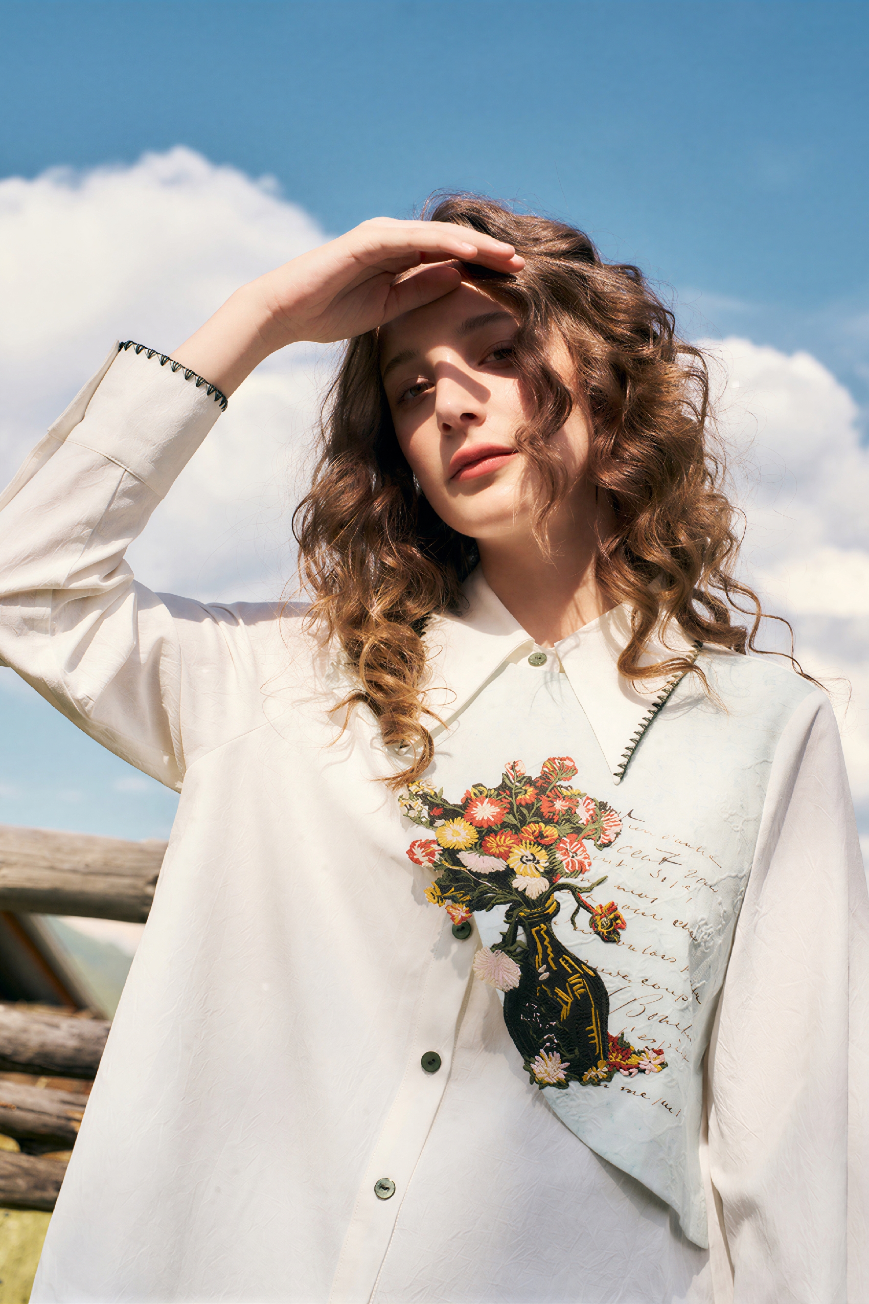 Van Gogh-Inspired Long-Sleeve Collar Shirt