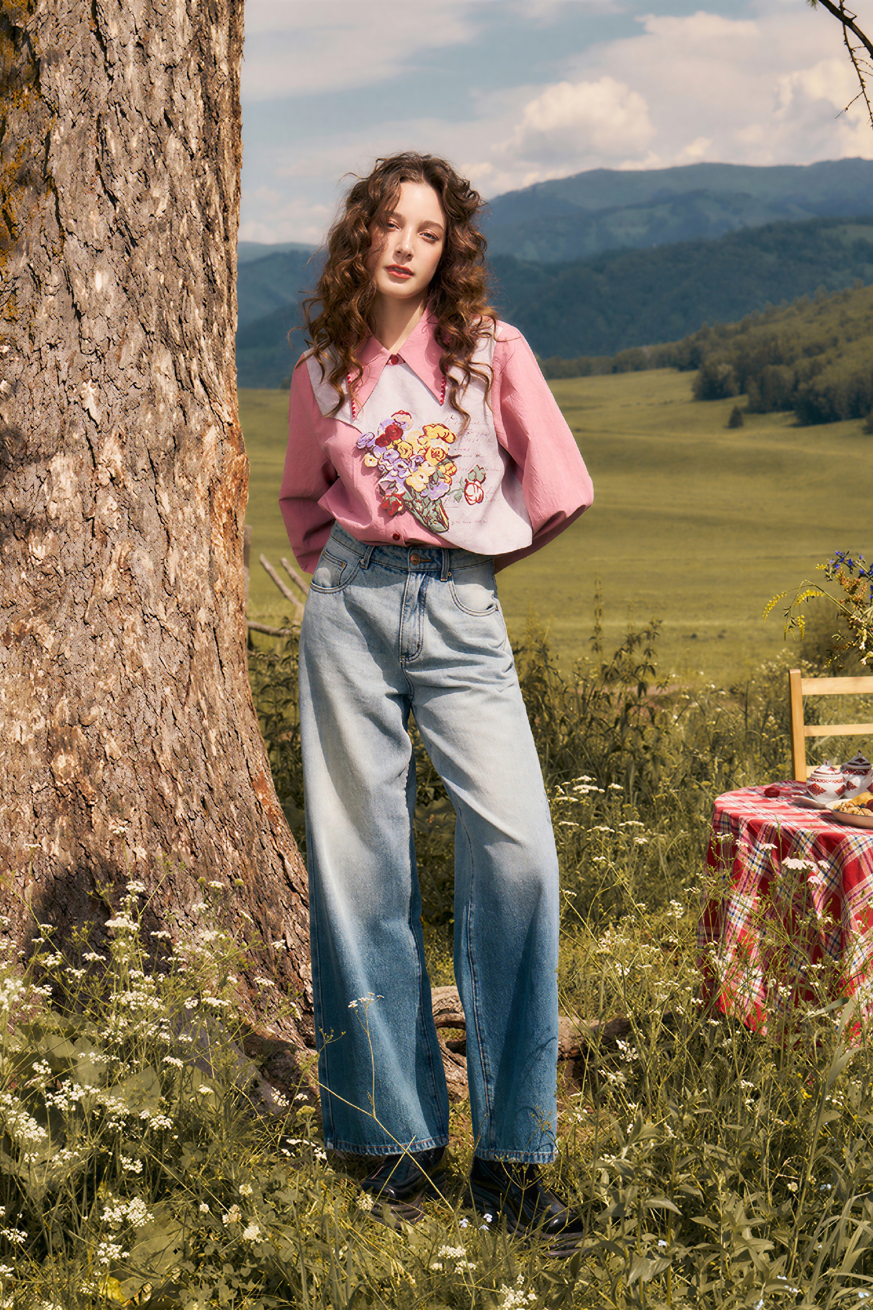 Van Gogh-Inspired Long-Sleeve Collar Shirt