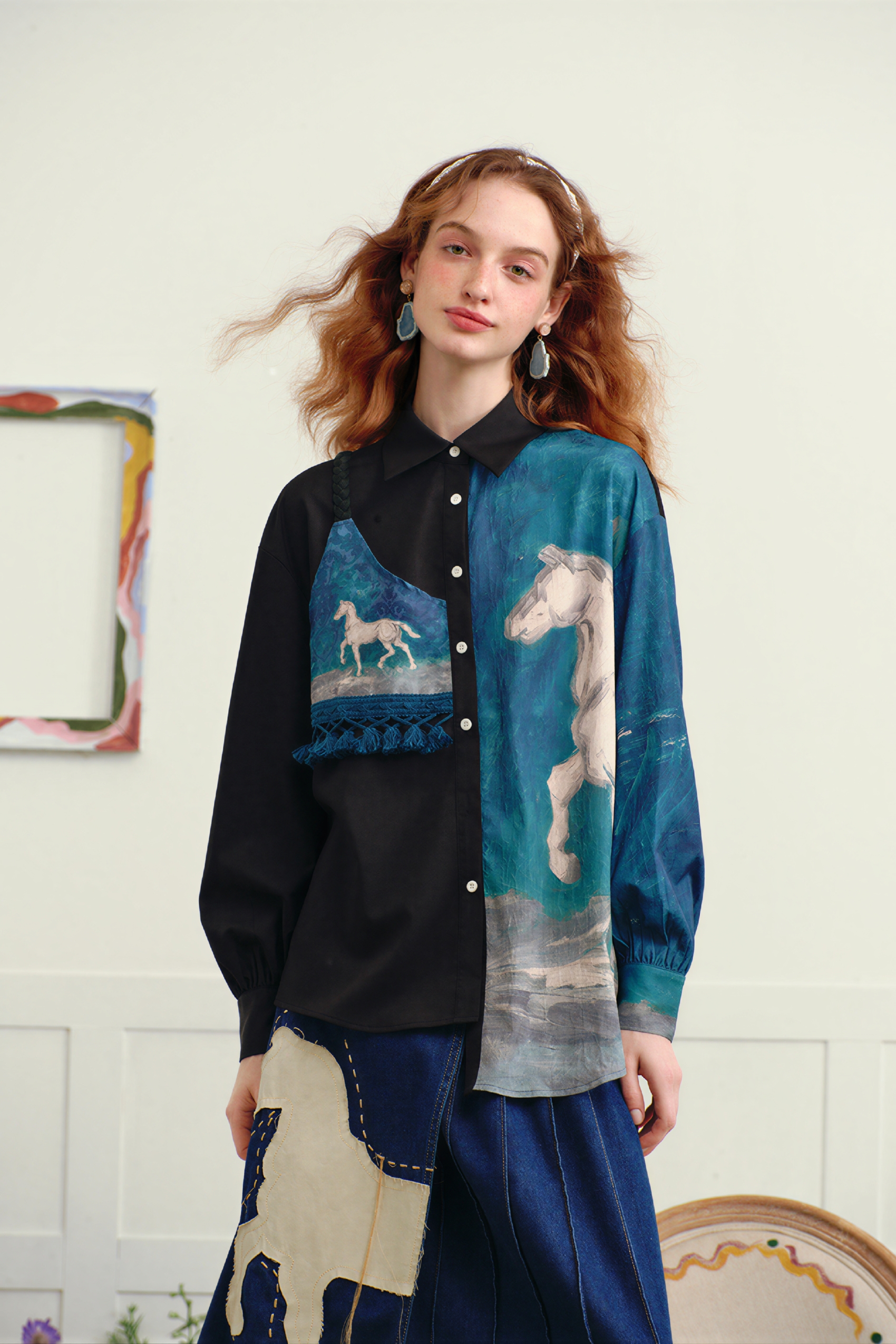 Vintage printed long-sleeved shirt