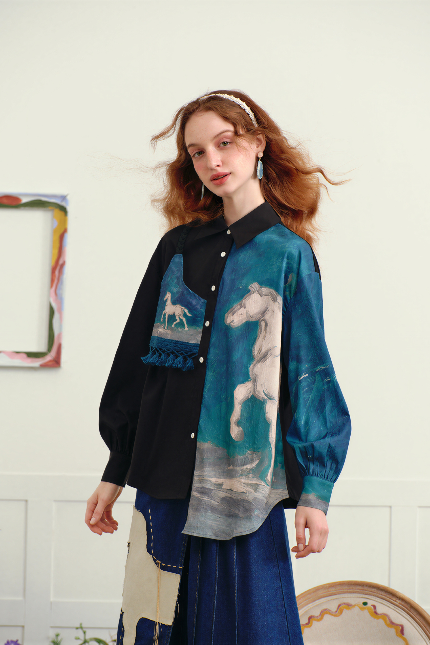 Vintage printed long-sleeved shirt