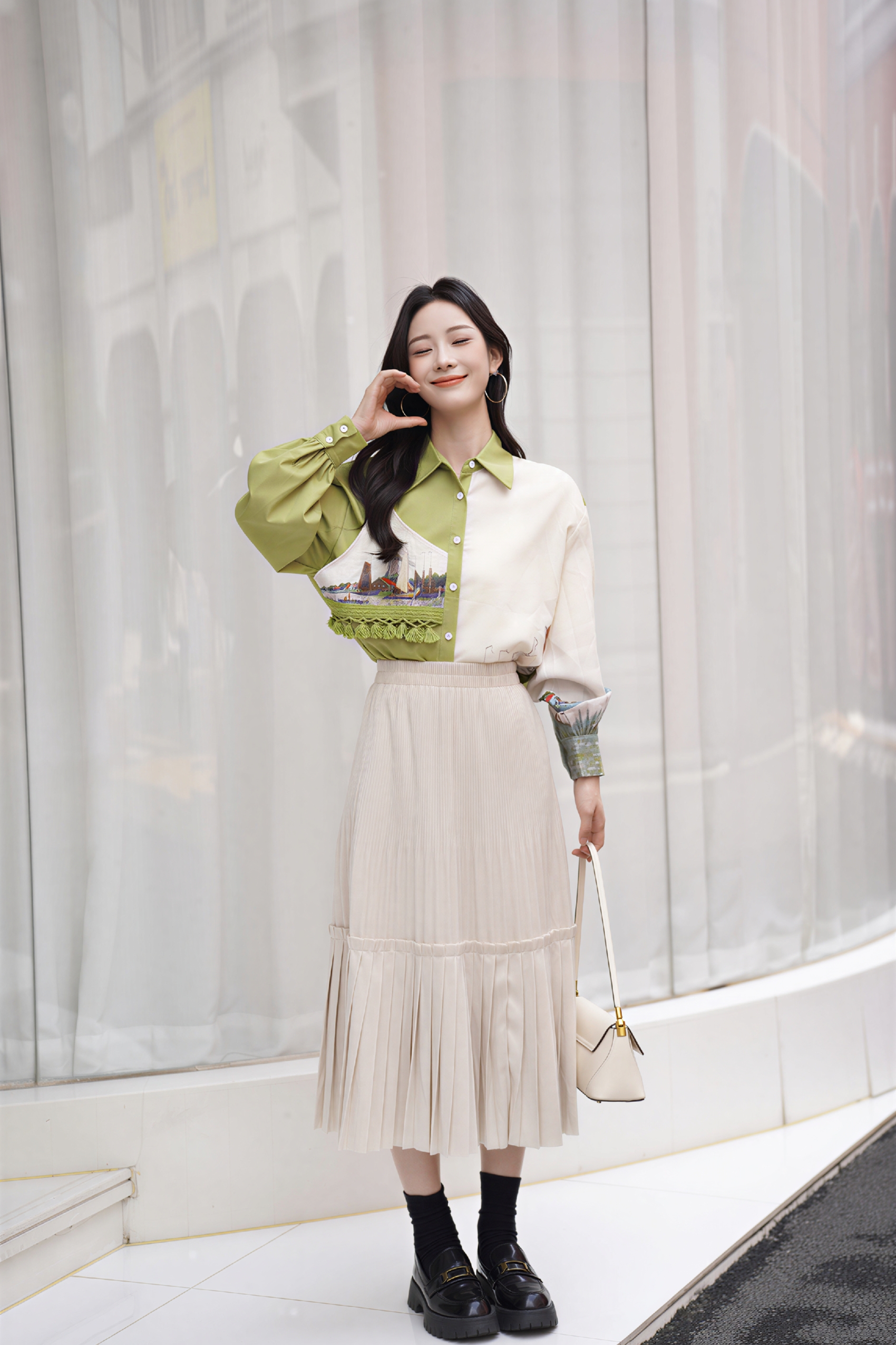 Vintage printed long-sleeved shirt