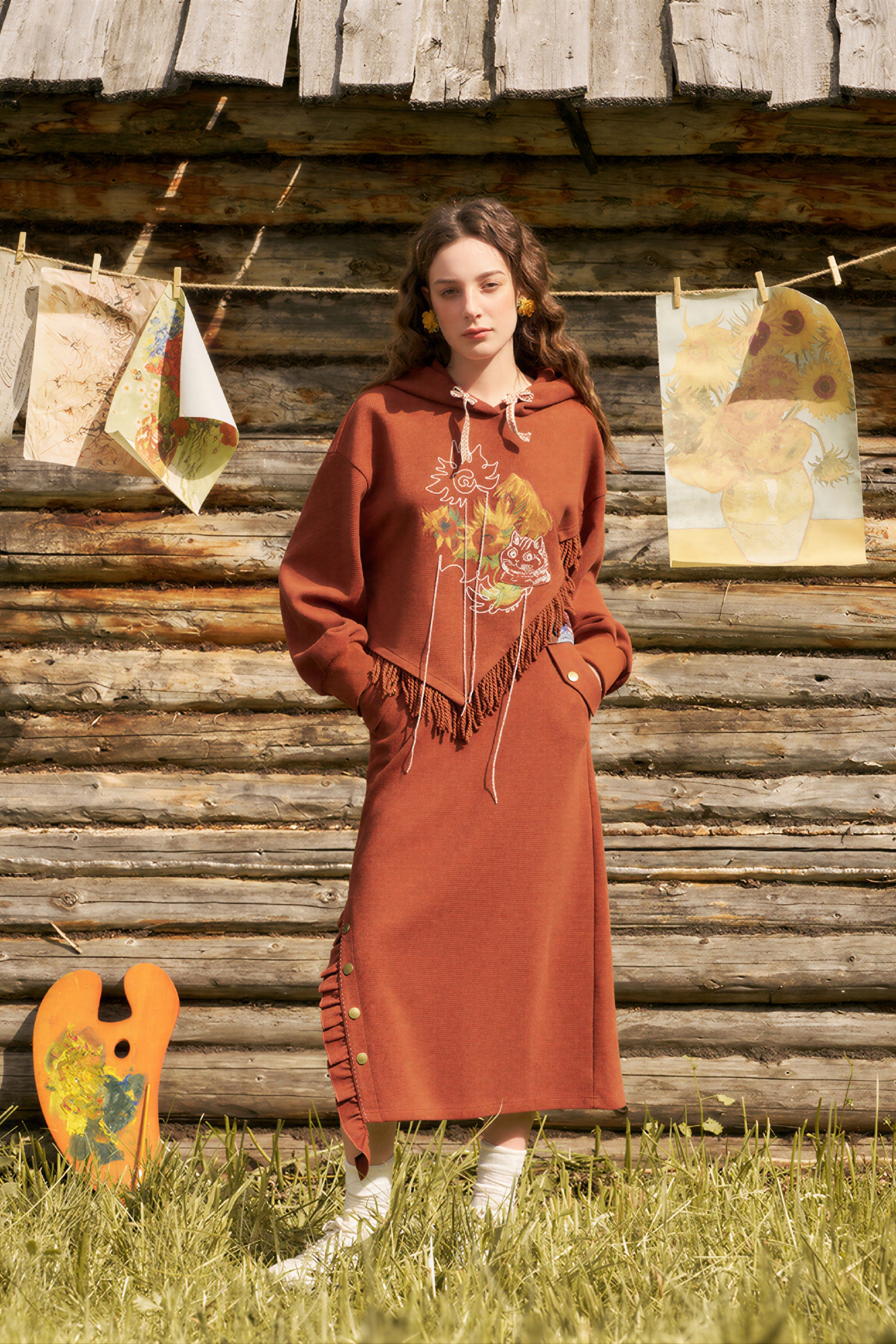 Van Gogh-Inspired Casual Sweatshirt Skirt