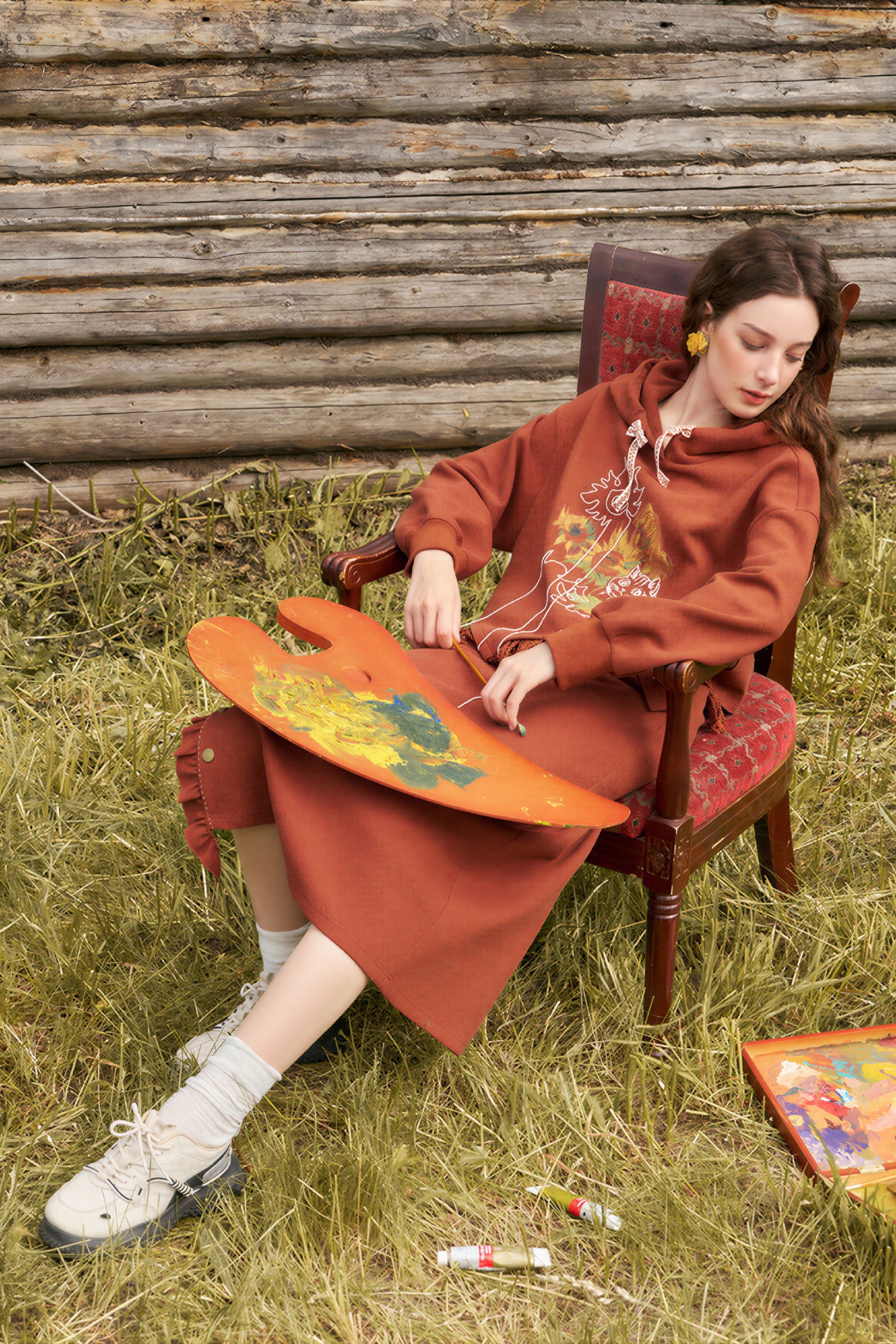 Van Gogh-Inspired Casual Sweatshirt Skirt