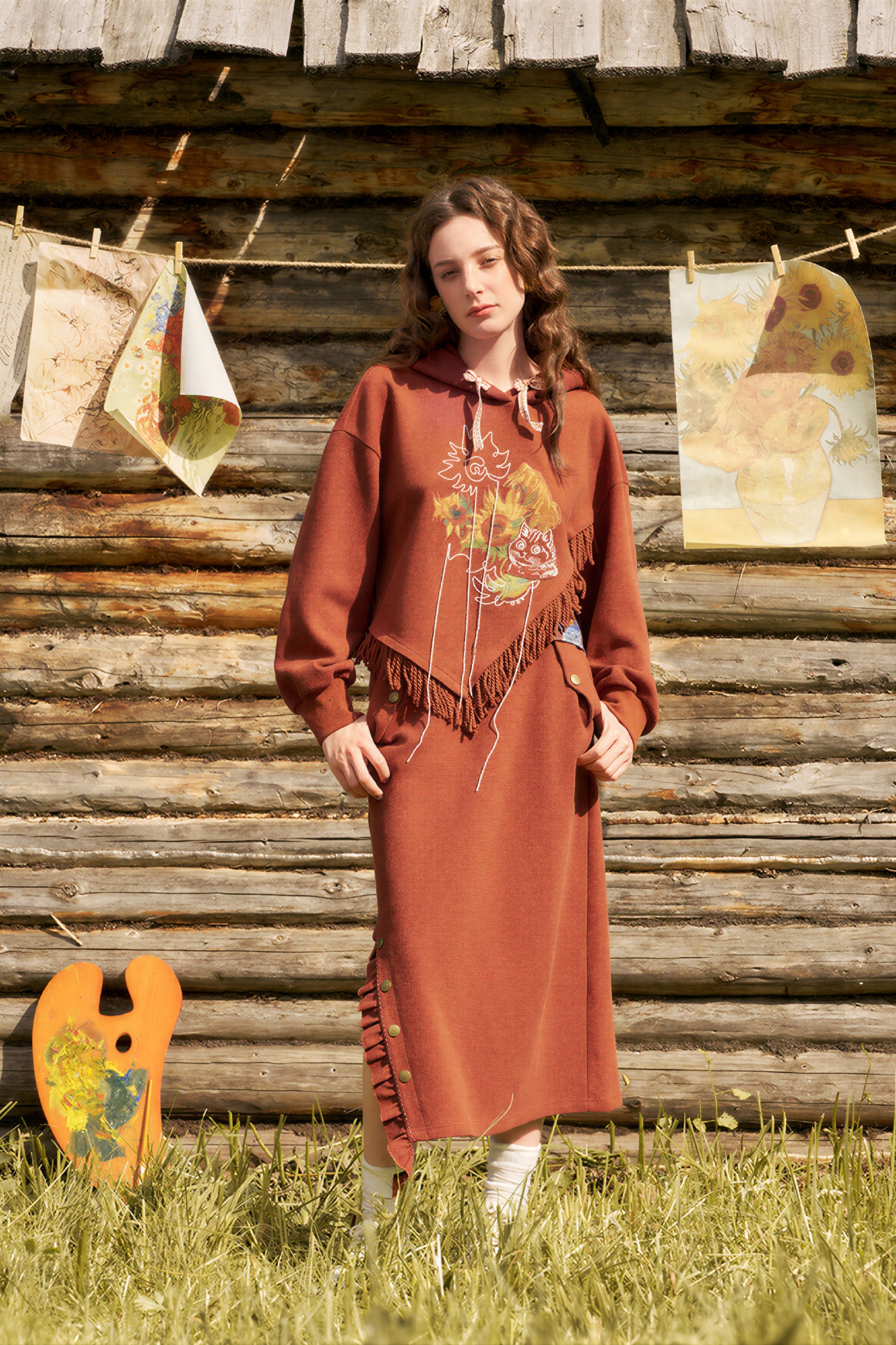 Van Gogh-Inspired Casual Sweatshirt Skirt