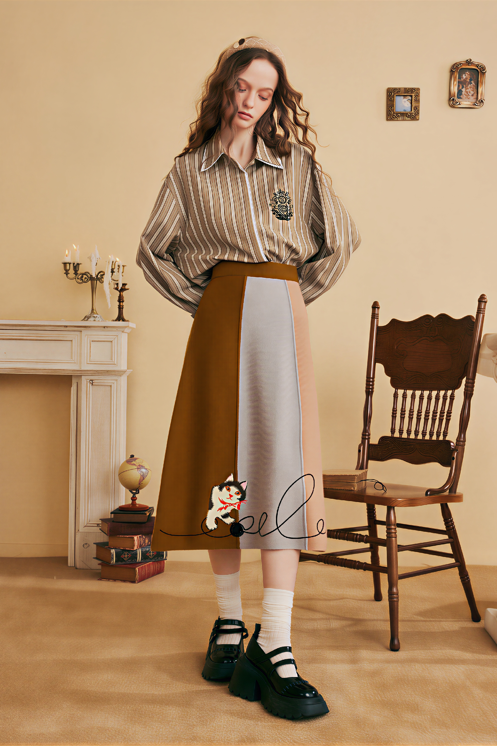 Van Gogh-Inspired Knit A-Line Midi Skirt