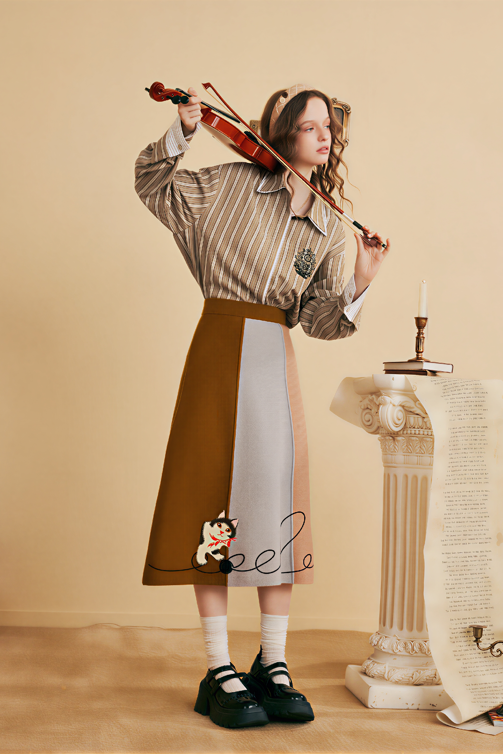 Van Gogh-Inspired Knit A-Line Midi Skirt