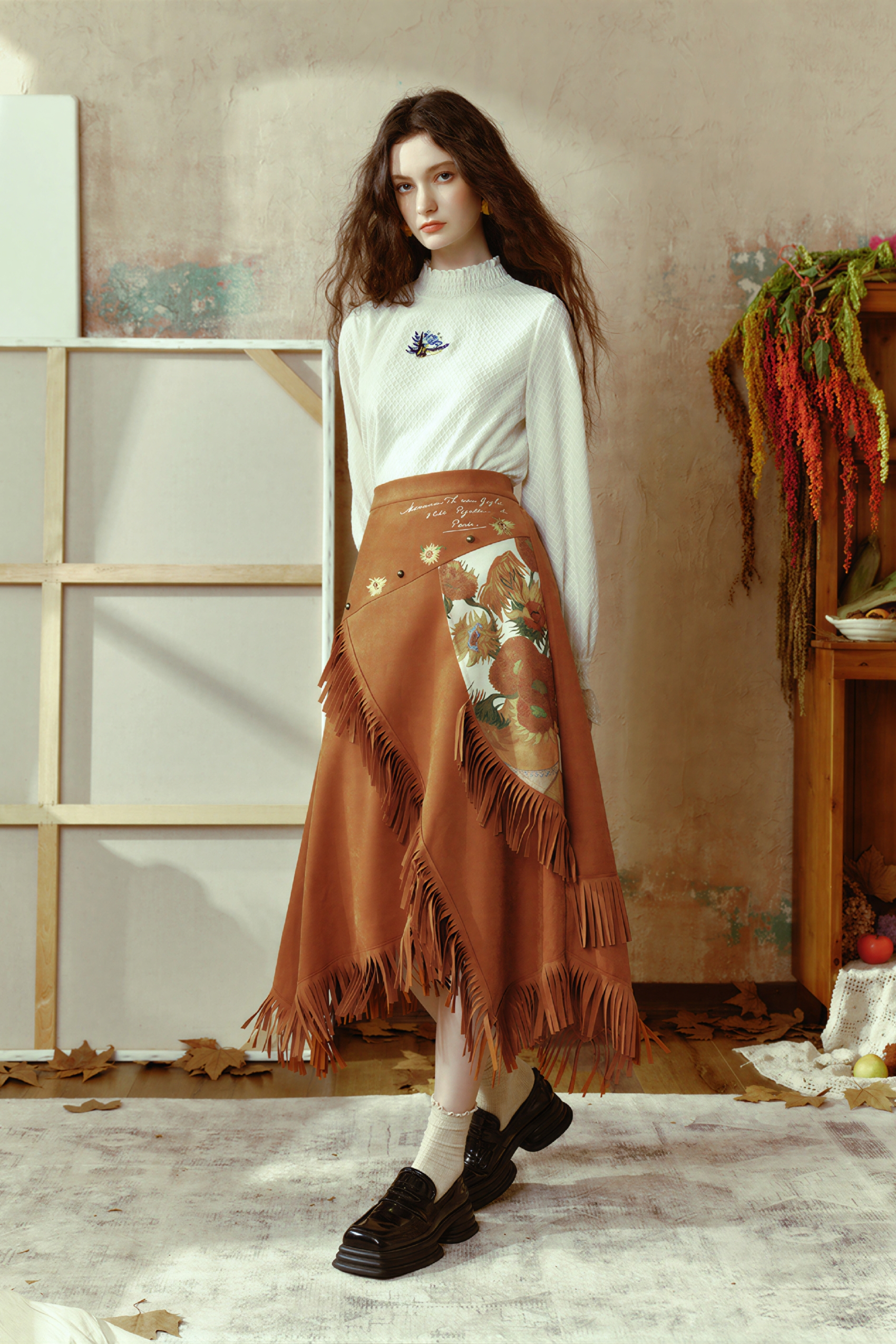 Retro print midi skirt