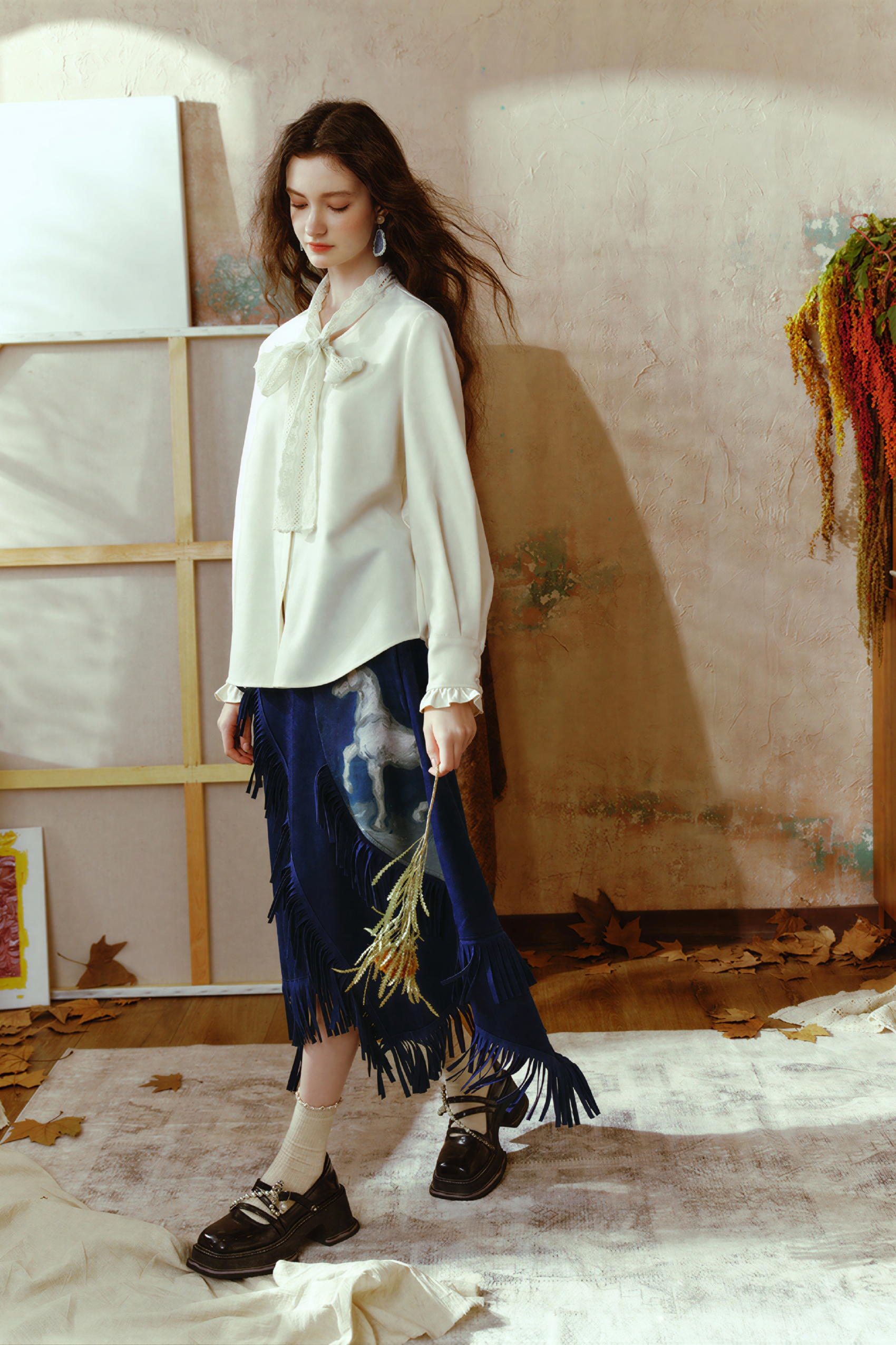 Retro print midi skirt