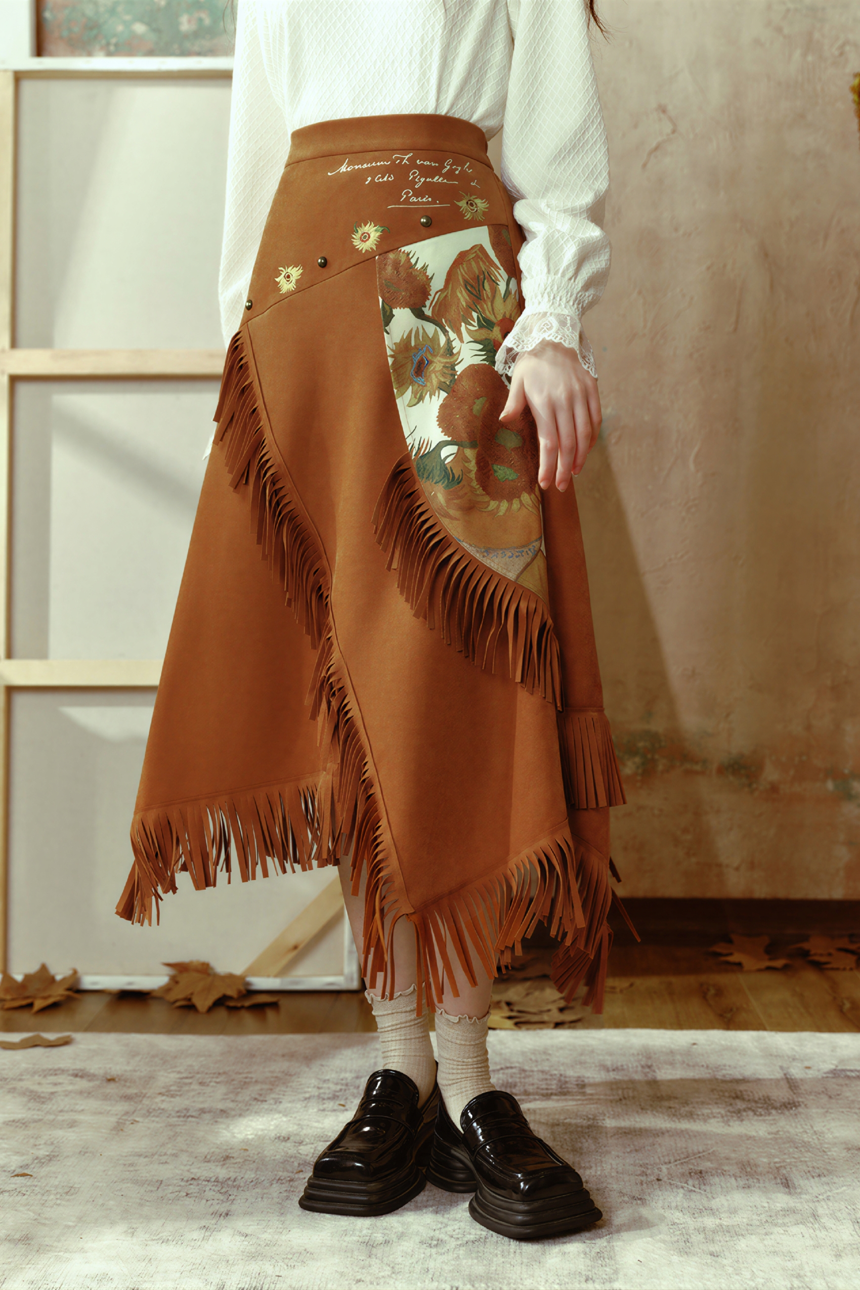 Retro print midi skirt