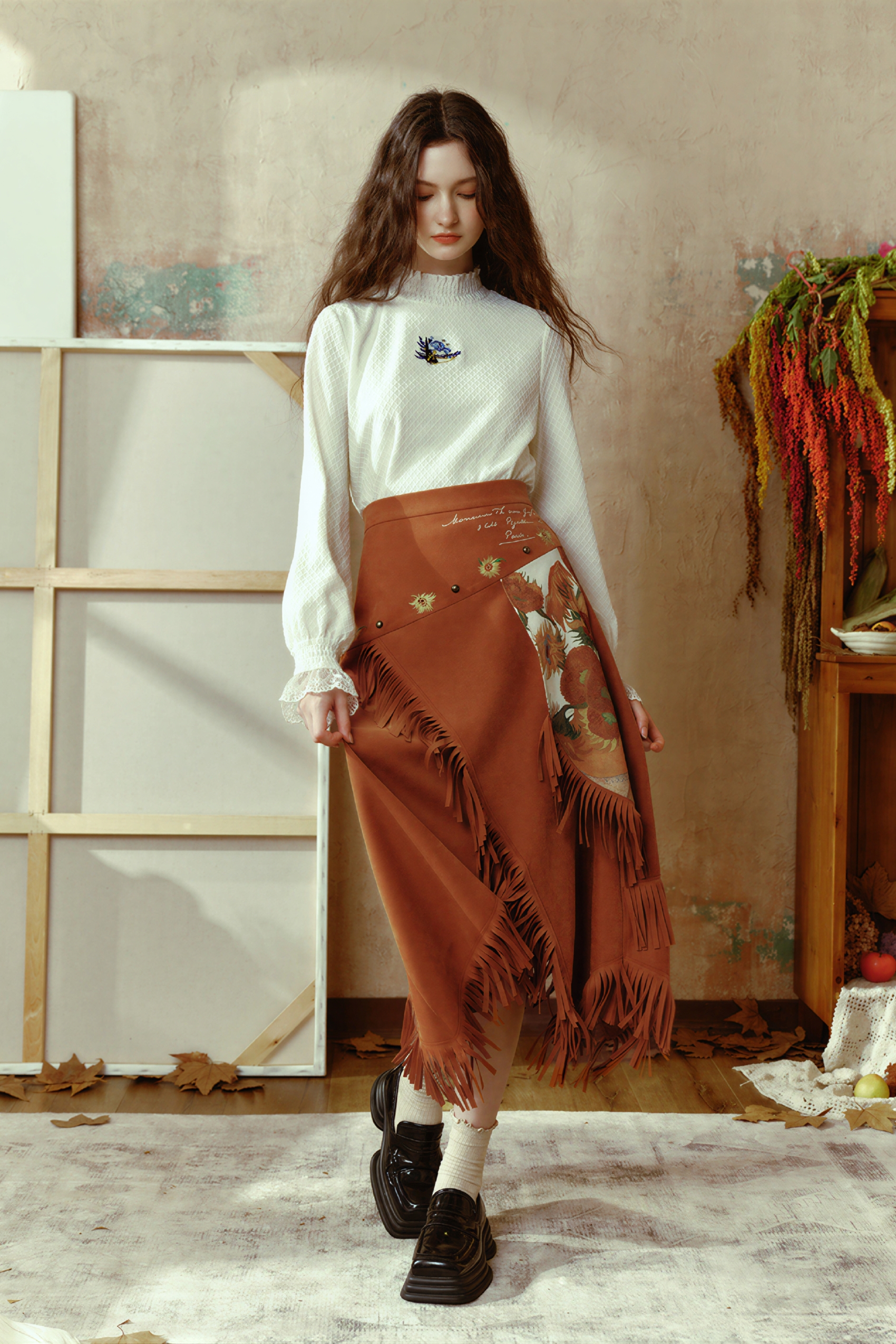 Retro print midi skirt