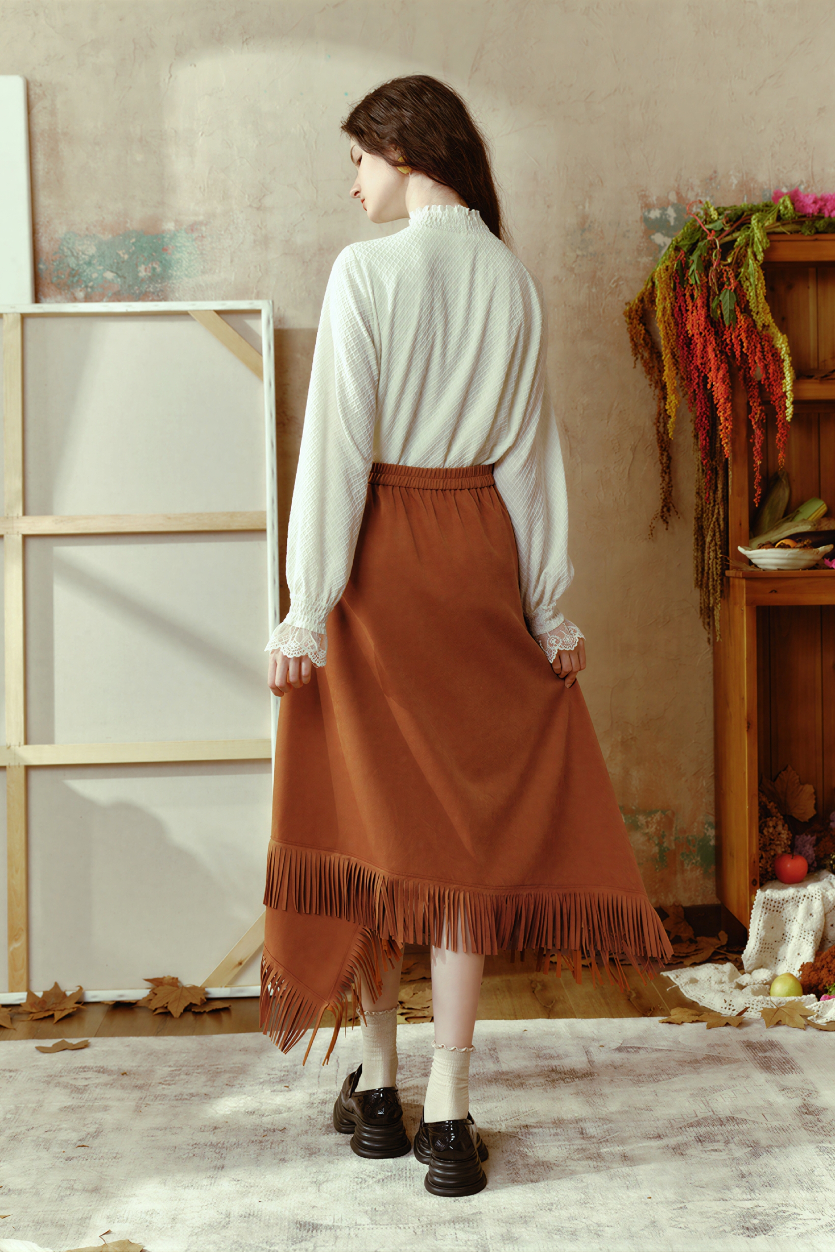 Retro print midi skirt