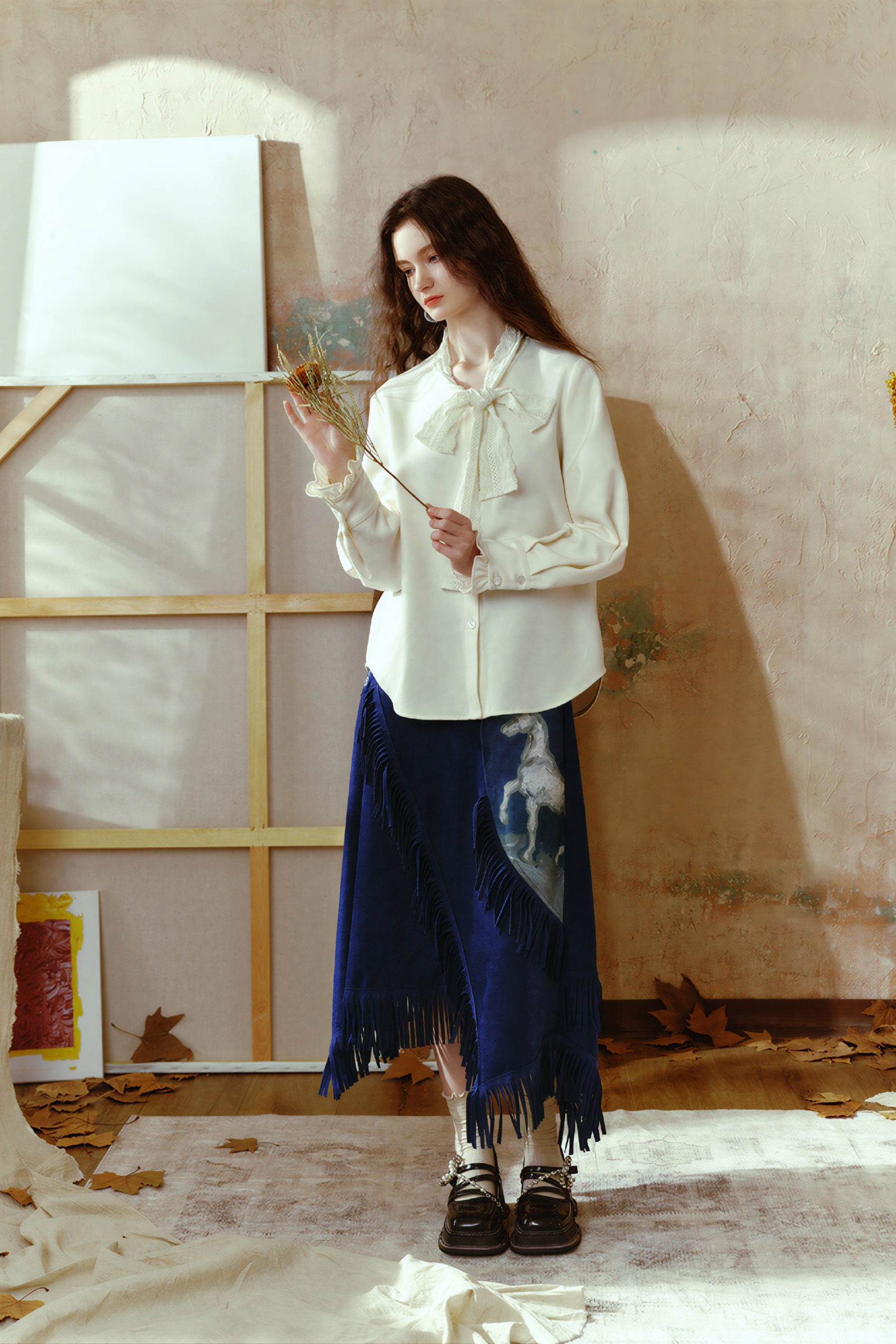 Retro print midi skirt