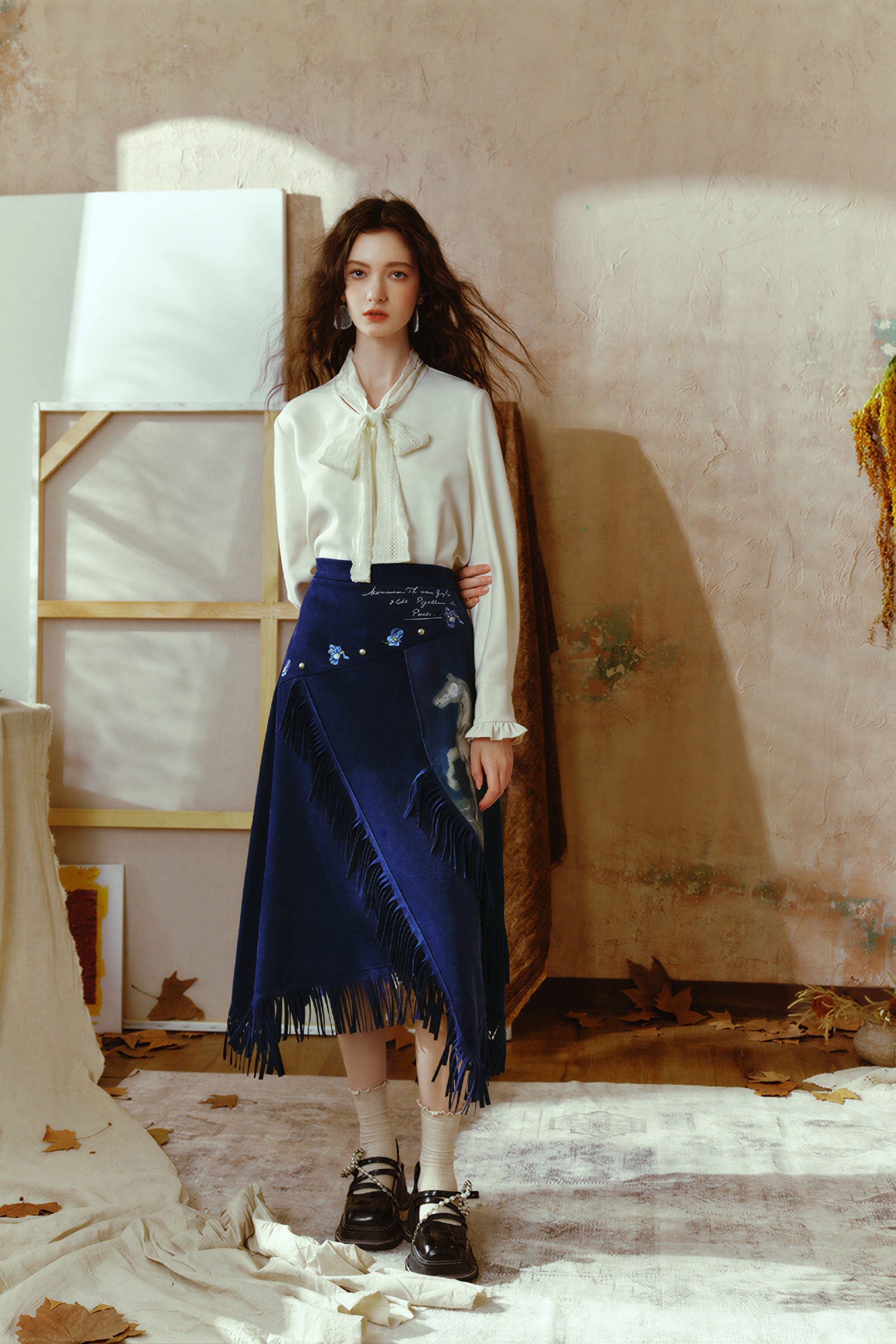 Retro print midi skirt