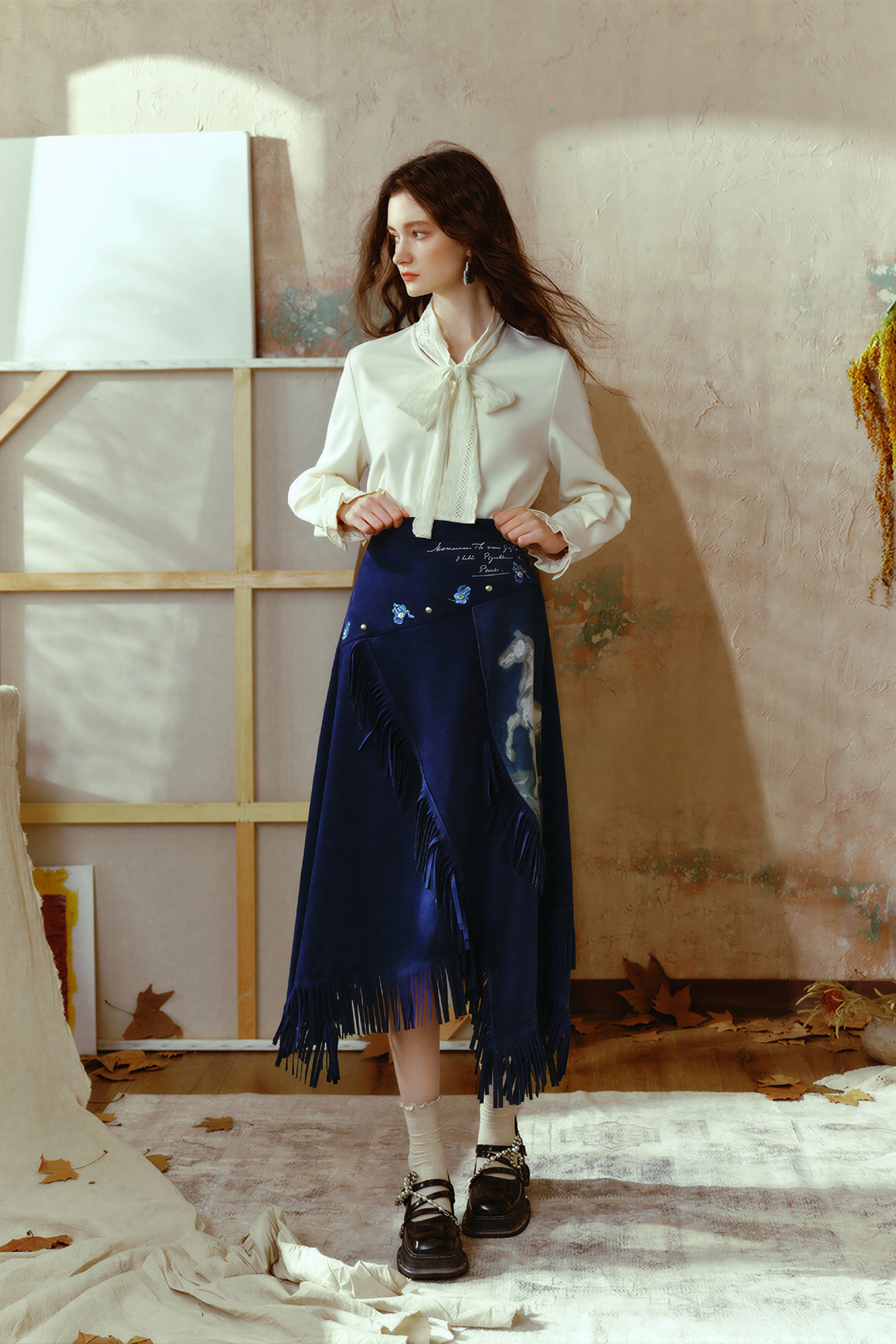 Retro print midi skirt