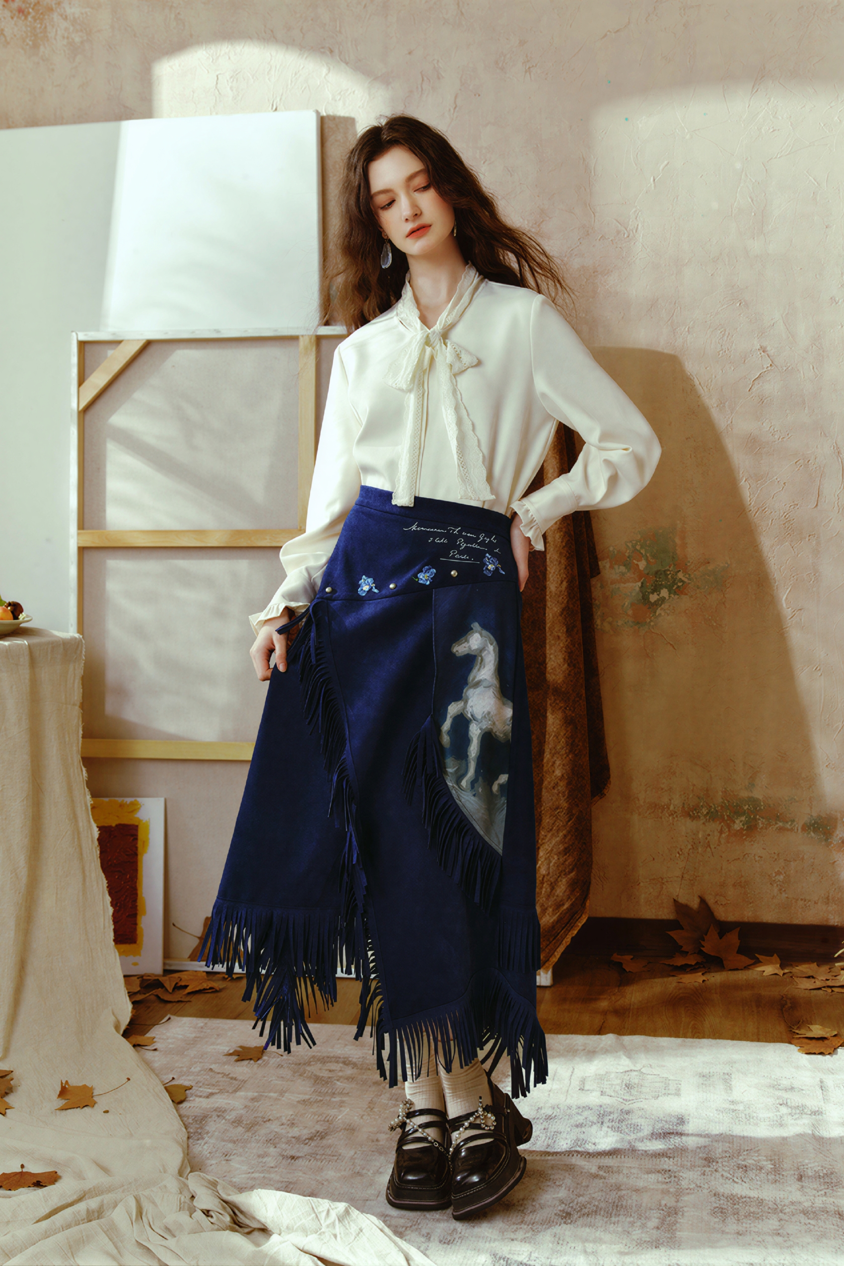 Retro print midi skirt