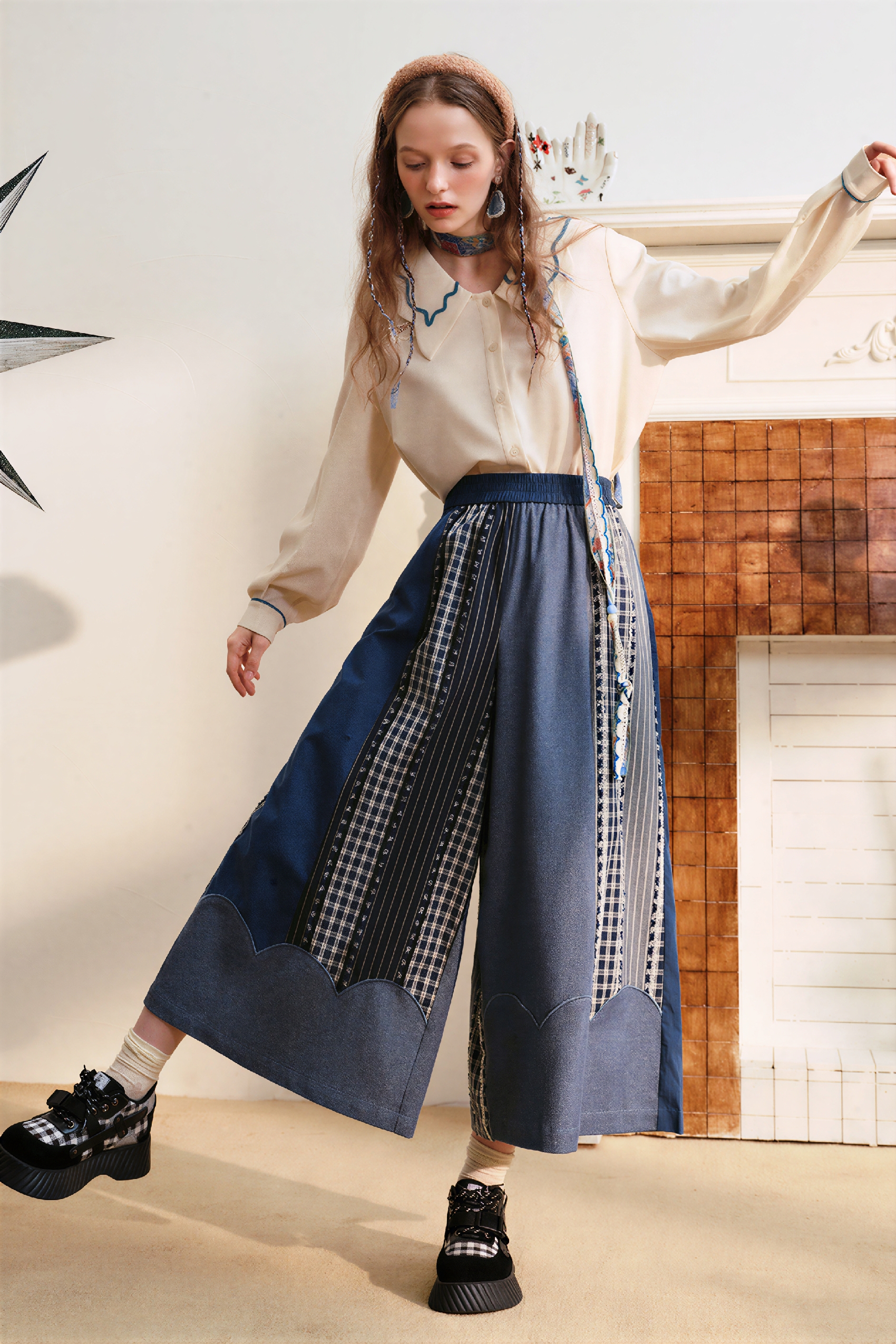 Patchwork Relaxed Wide-Leg Pants