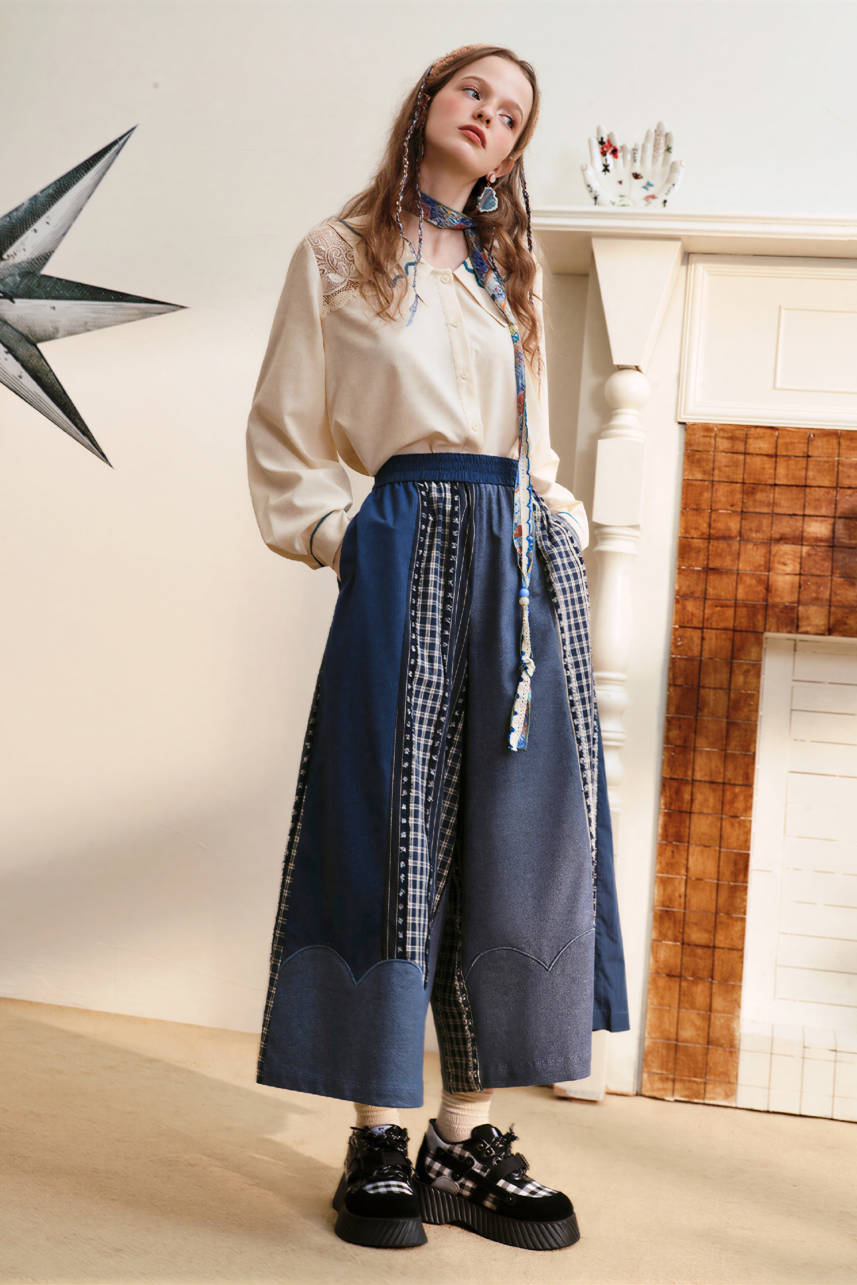 Patchwork Relaxed Wide-Leg Pants
