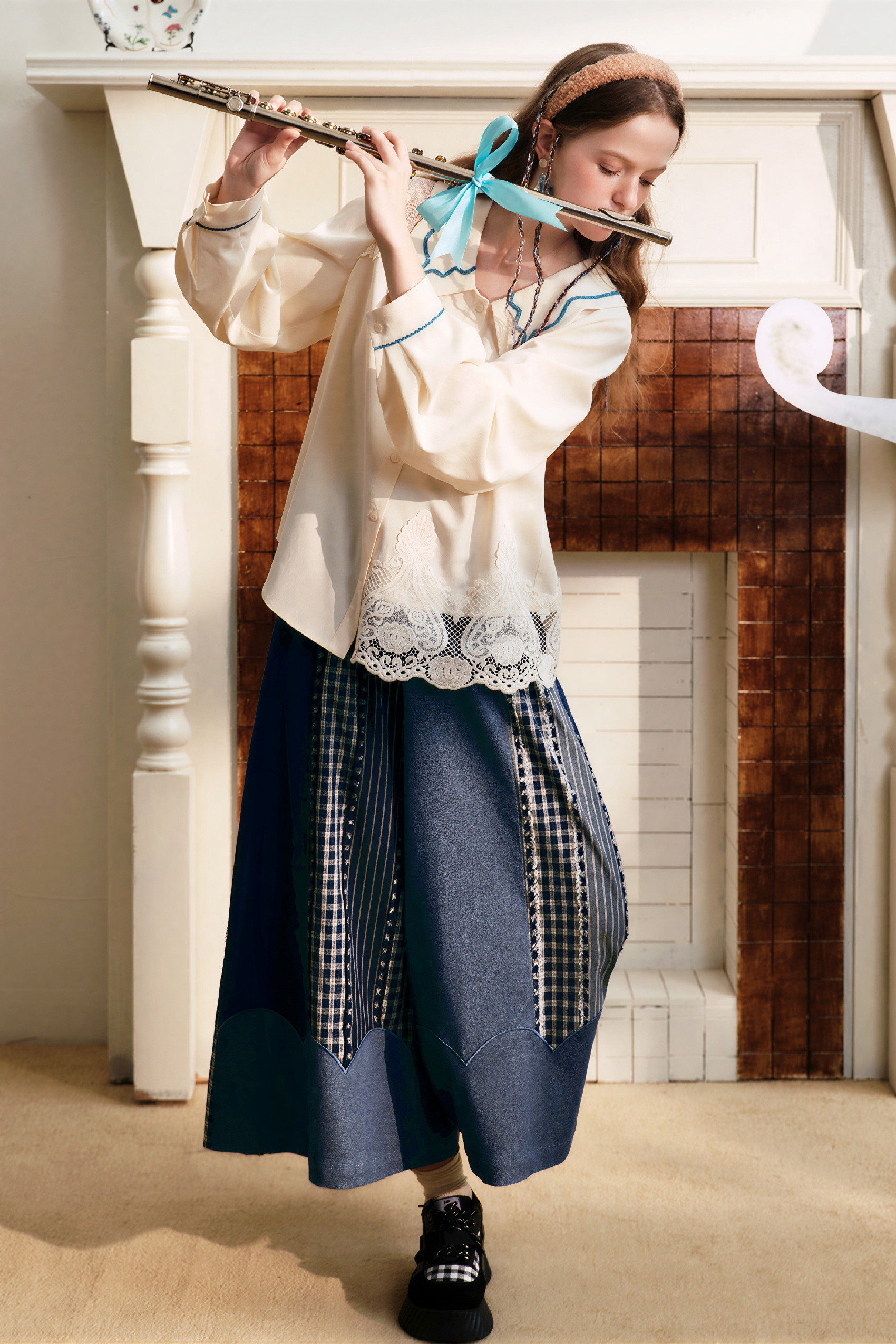 Patchwork Relaxed Wide-Leg Pants