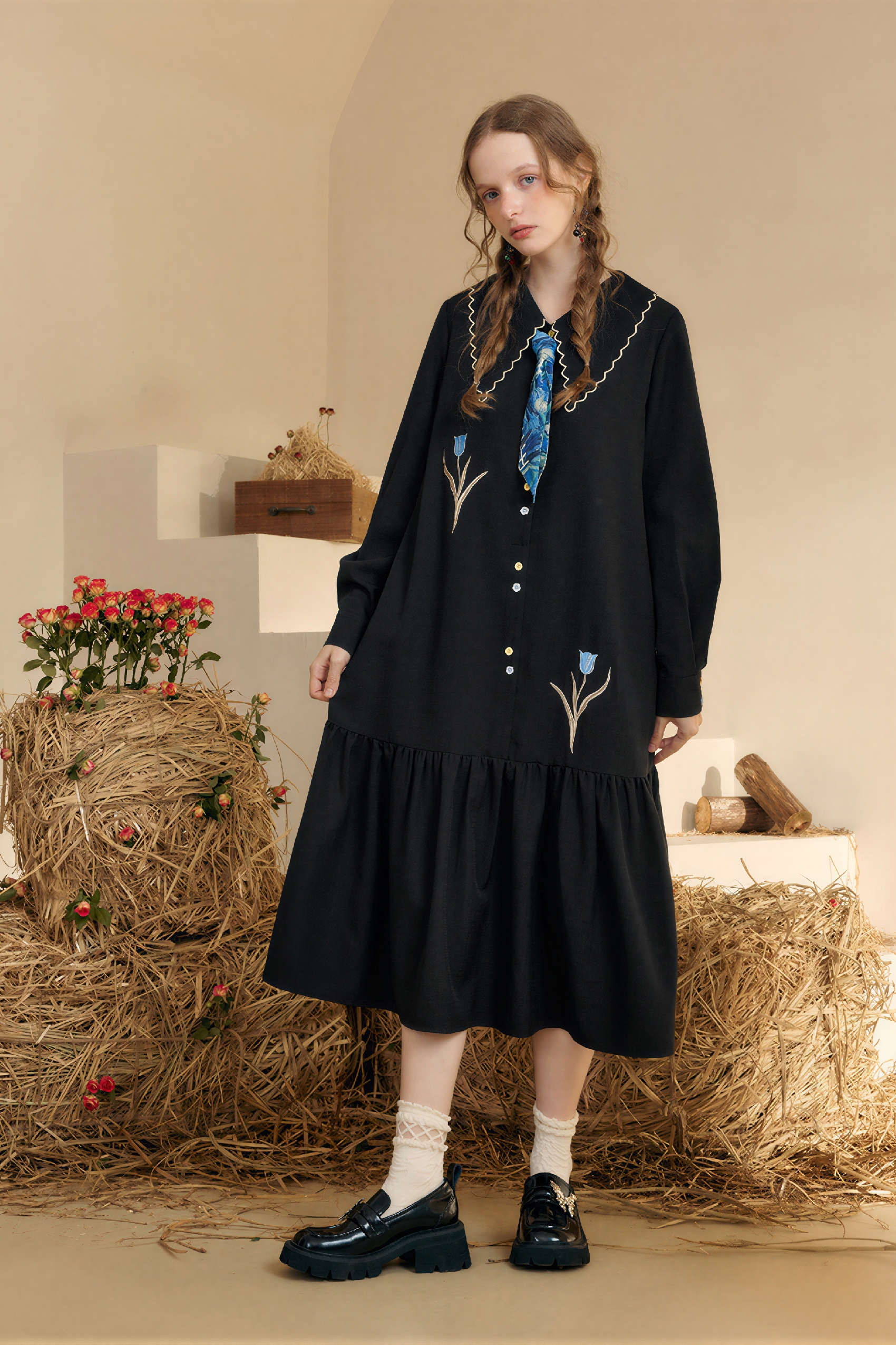 French-Inspired Long-Sleeve Shirt Dress