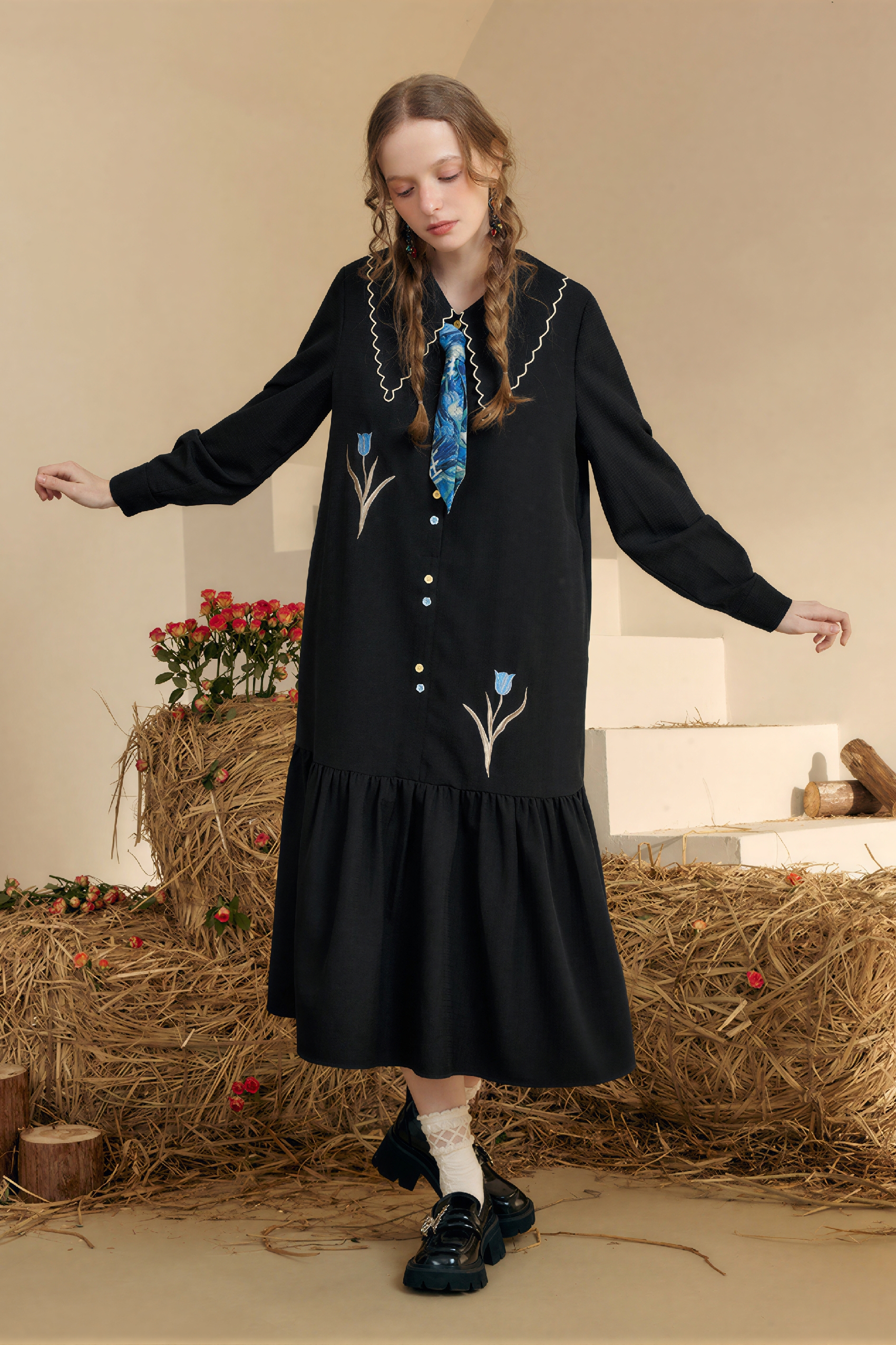 French-Inspired Long-Sleeve Shirt Dress